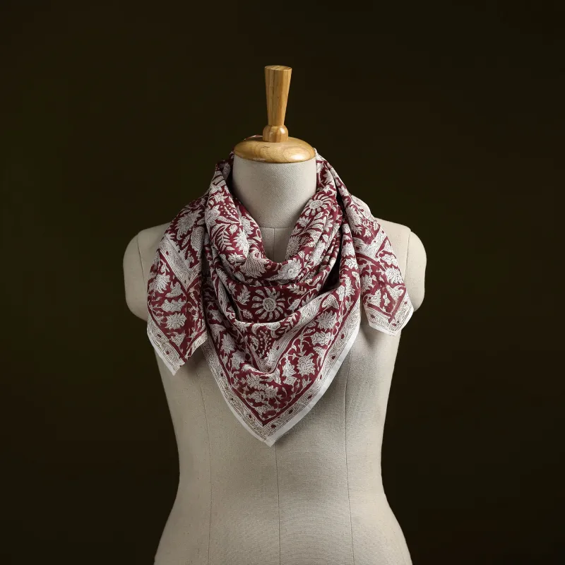 Maroon - Sanganeri Block Print Cotton Scarf 17 sold by Itokri