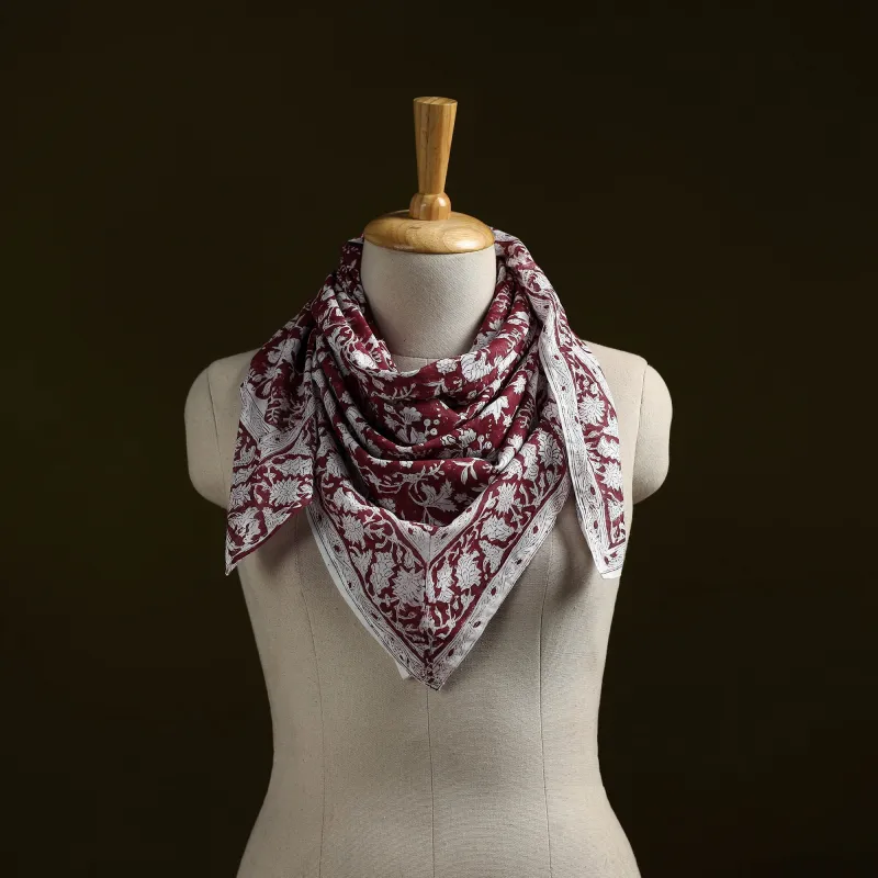 Maroon - Sanganeri Block Print Cotton Scarf 12 sold by Itokri