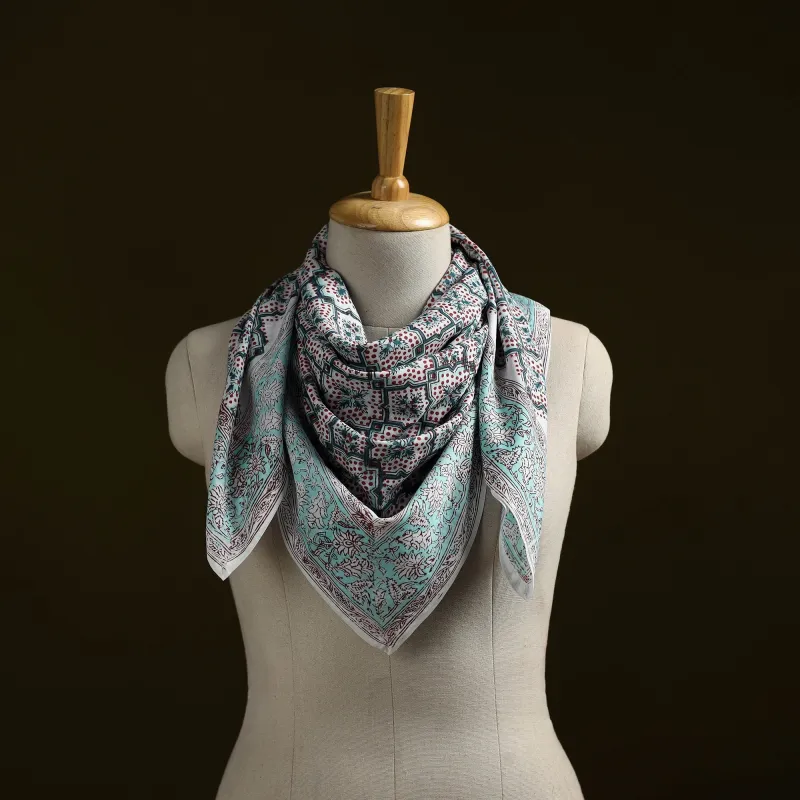 Green - Sanganeri Block Print Cotton Scarf 11 sold by Itokri