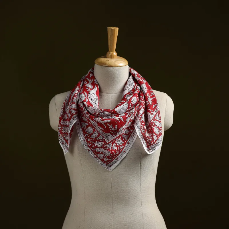 Red - Sanganeri Block Print Cotton Scarf 09 made by Itokri