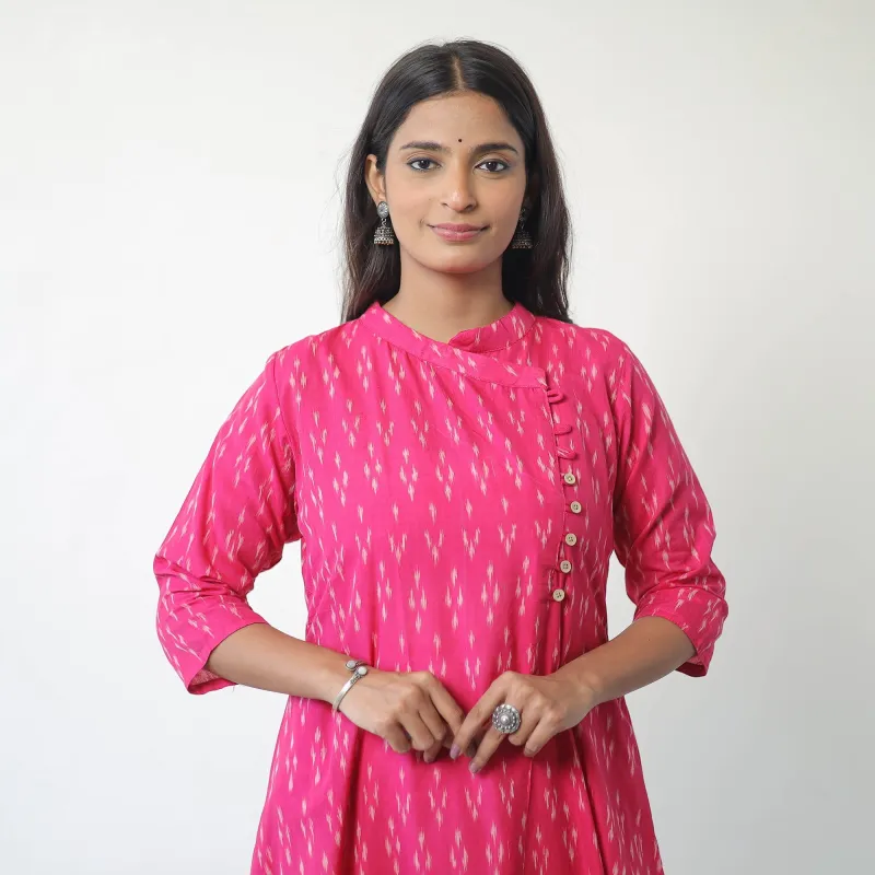 Pink - Mercerised Cotton Pochampally Ikat Kurta (A-Line) 03 sold by Itokri