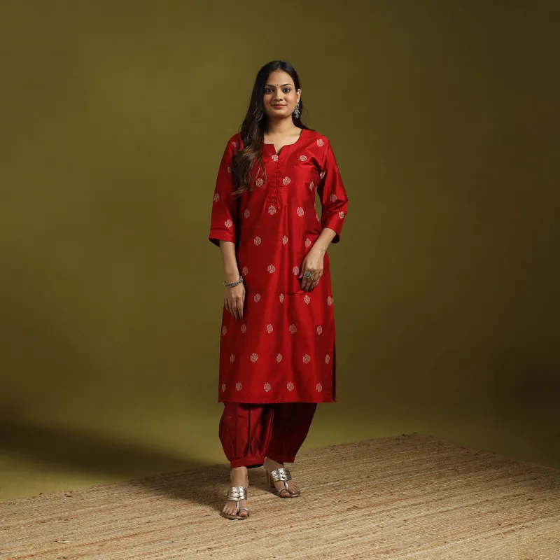 Red - Spun Dupion Viscose Silk Thread Buti 2pc Kurta Set for women 04 sold by Itokri