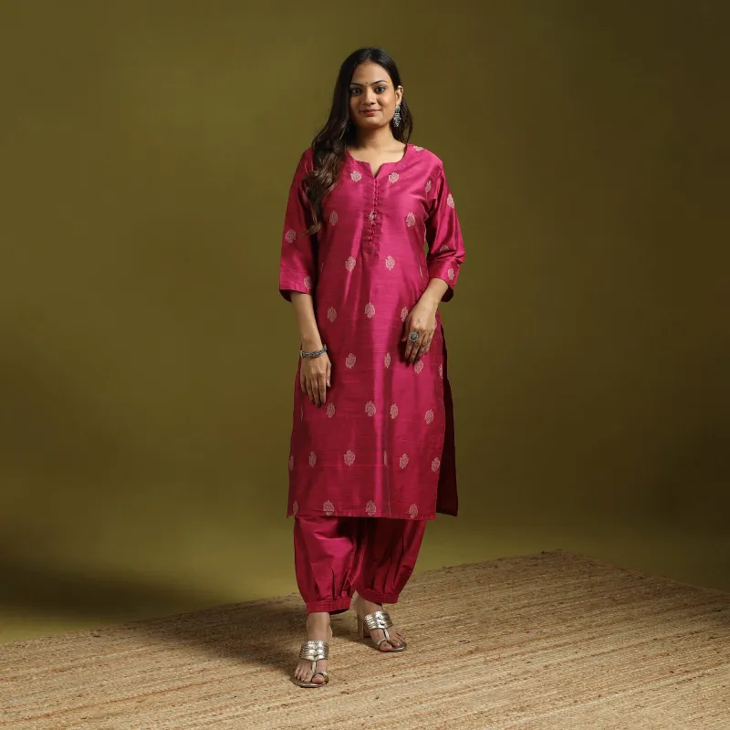 Pink - Spun Dupion Viscose Silk Thread Buti 2pc Kurta Set for women 06 sold by Itokri