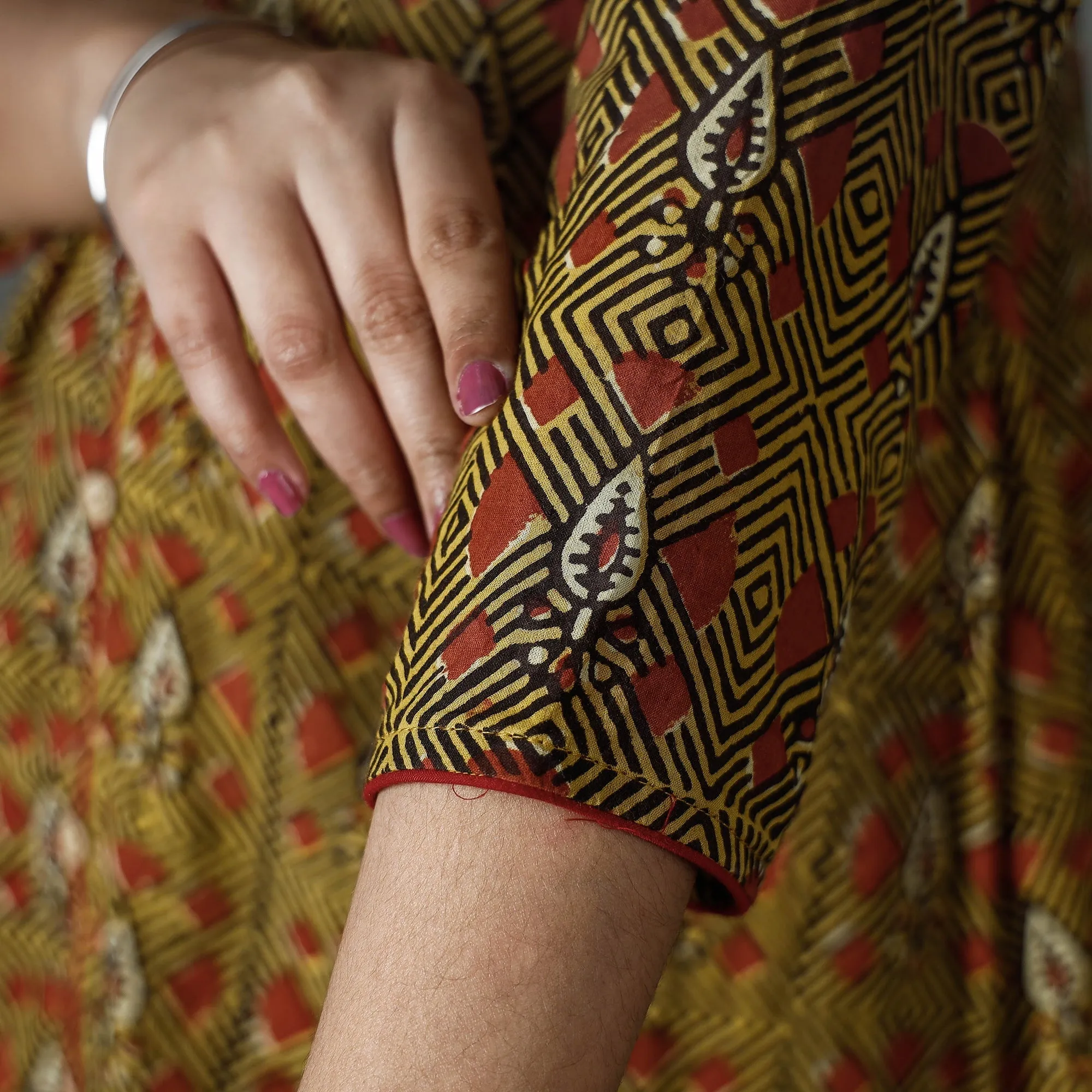 Brown - Pipad Block Printed Cotton A-Line Long Kurta sold by Itokri product image thumbnail 5