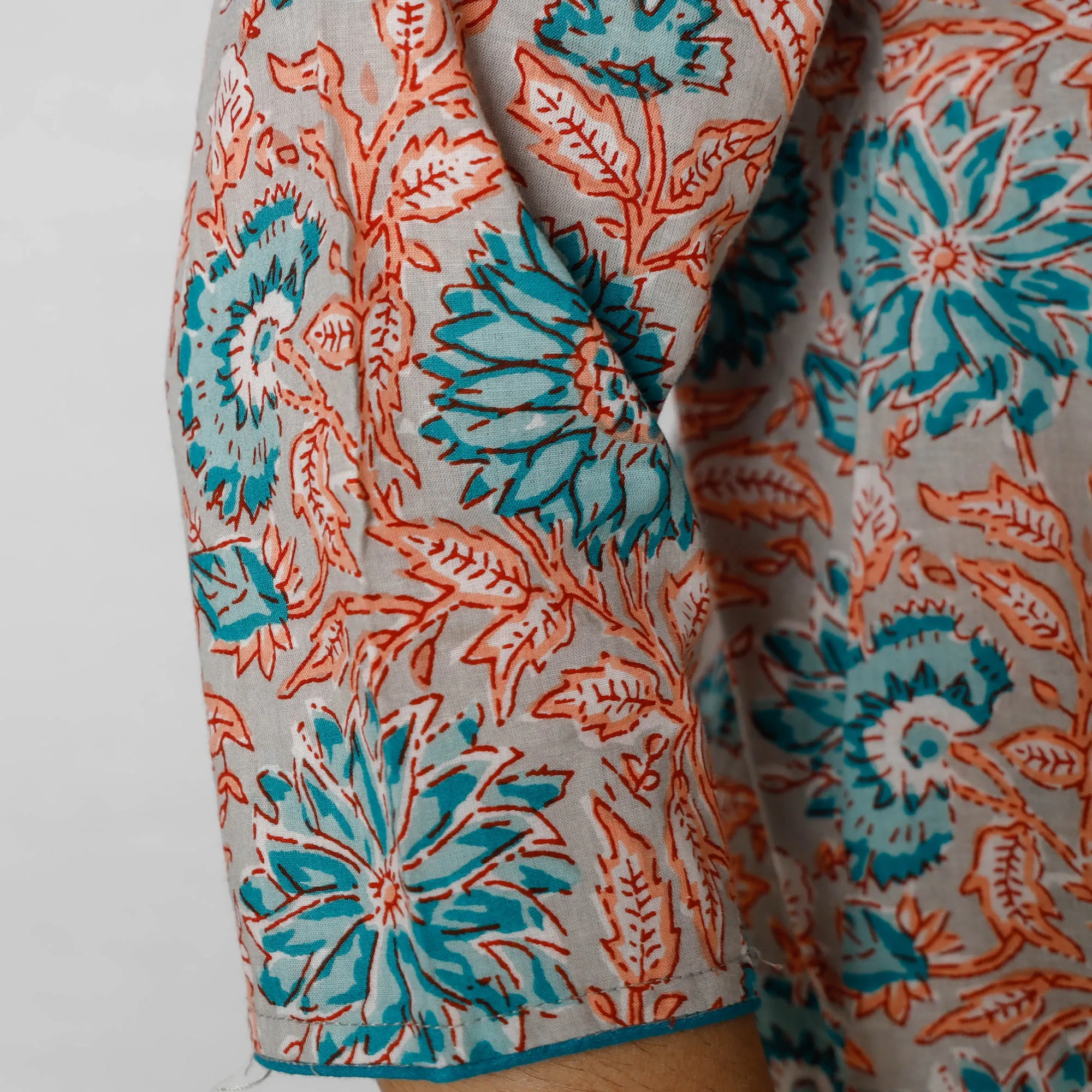 Grey - Sanganeri Block Printing Cotton Long Kurta sold by Itokri product image thumbnail 4