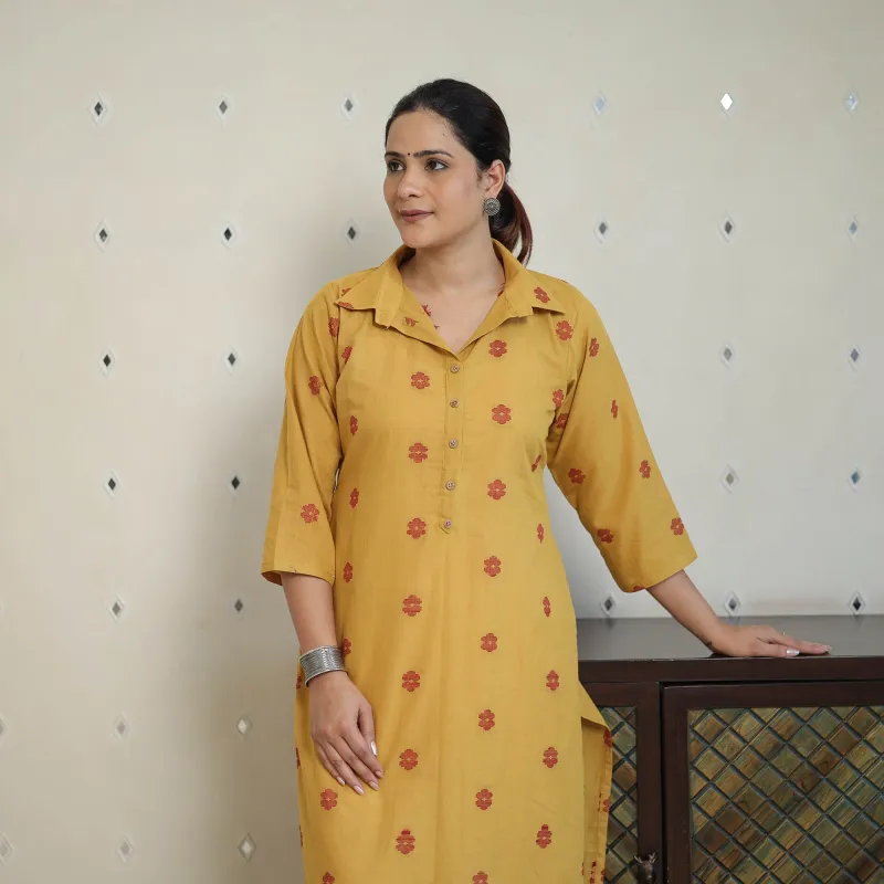 Yellow - Jacquard Cotton Straight Kurta 08 sold by Itokri