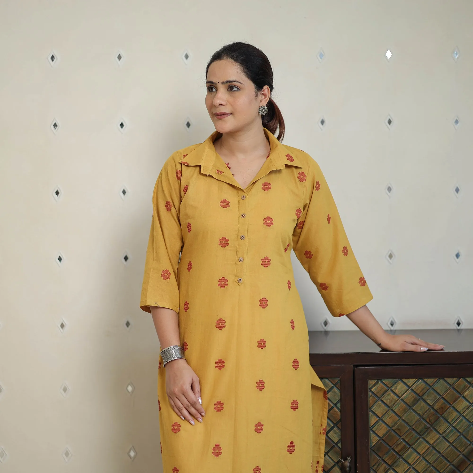 Yellow - Jacquard Cotton Straight Kurta 08 sold by Itokri