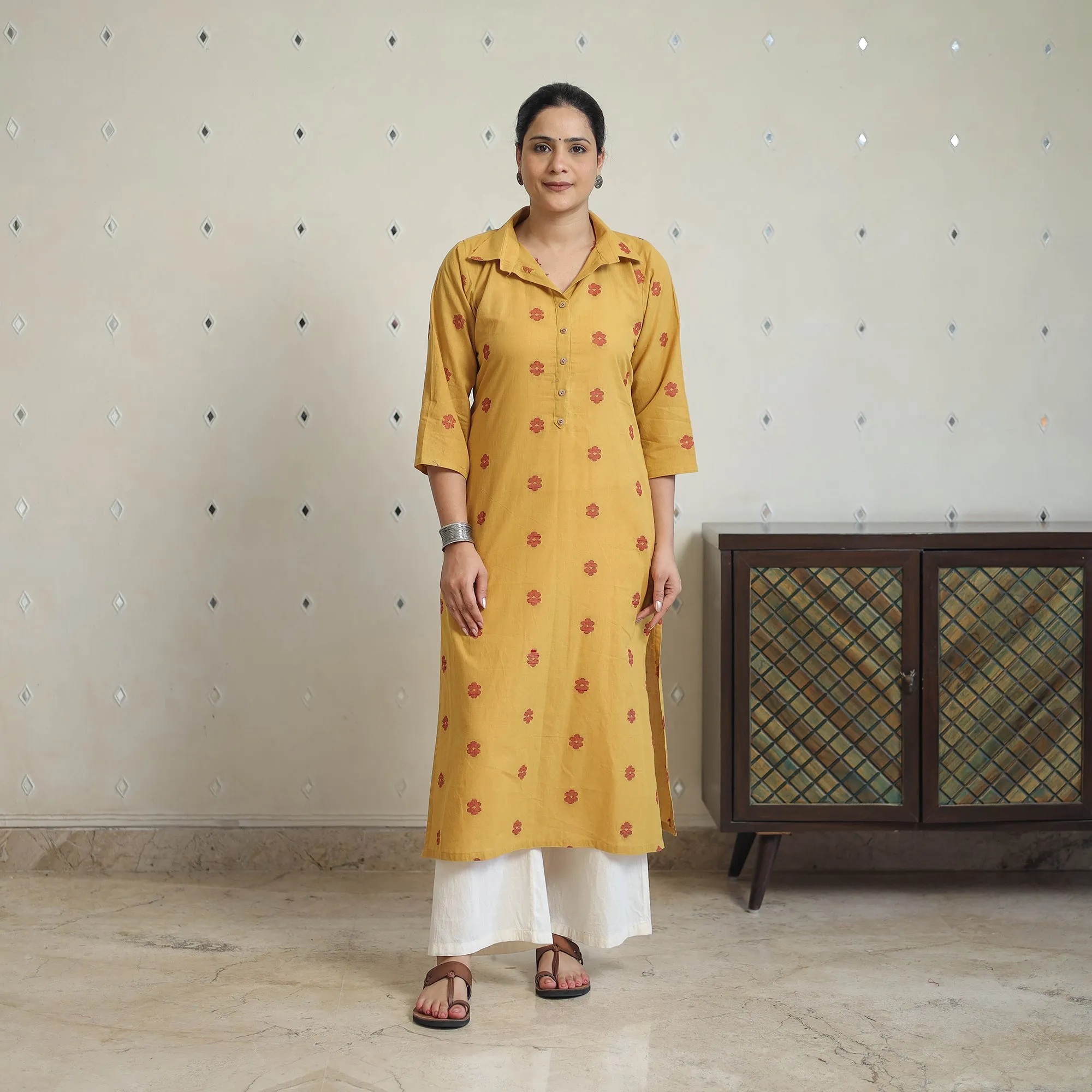 Yellow - Jacquard Cotton Straight Kurta 08 sold by Itokri product image thumbnail 2