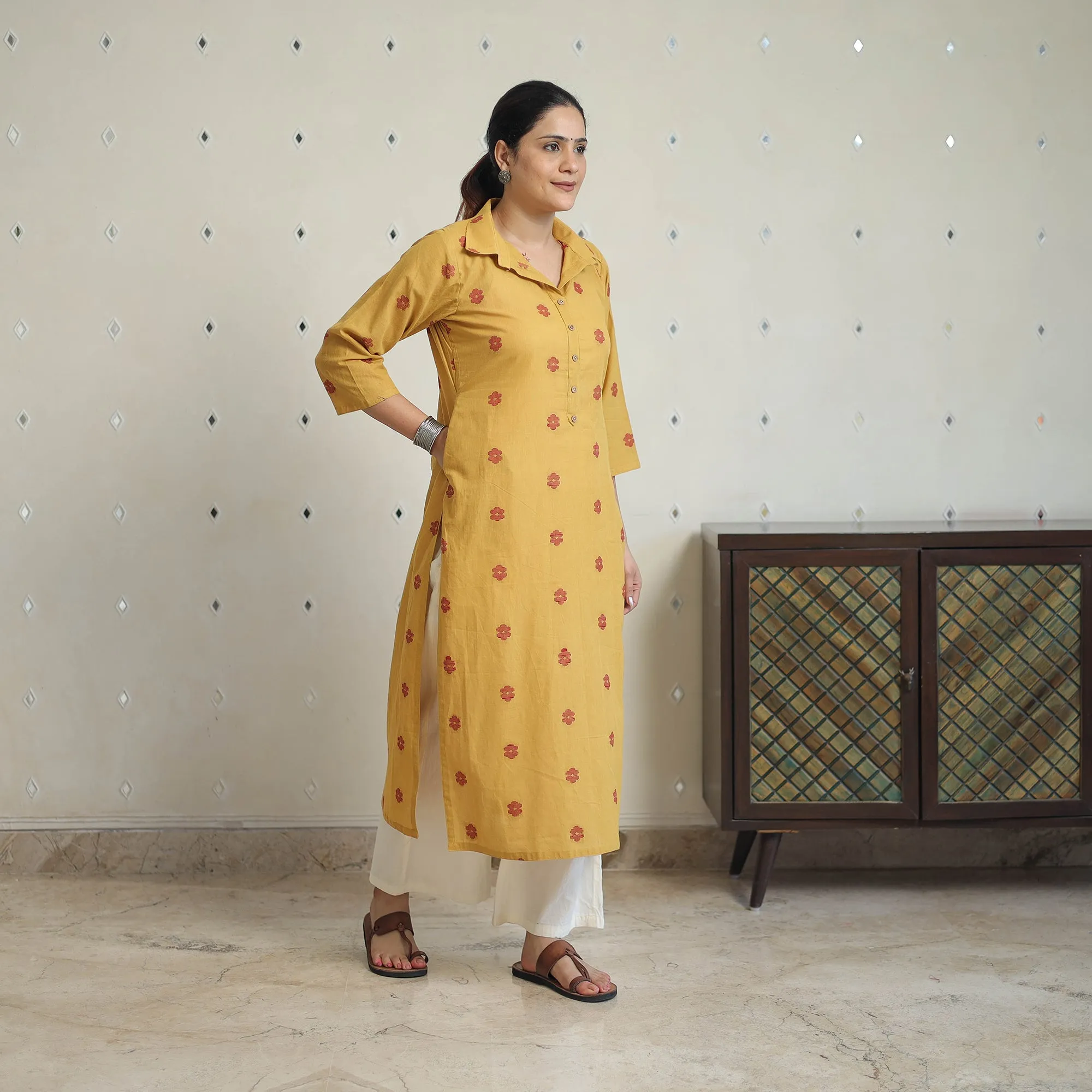 Yellow - Jacquard Cotton Straight Kurta 08 sold by Itokri product image thumbnail 3