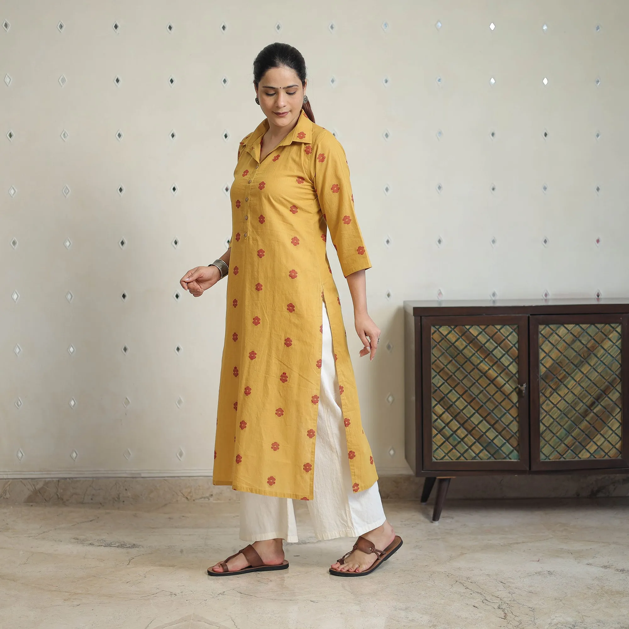 Yellow - Jacquard Cotton Straight Kurta 08 sold by Itokri product image thumbnail 4