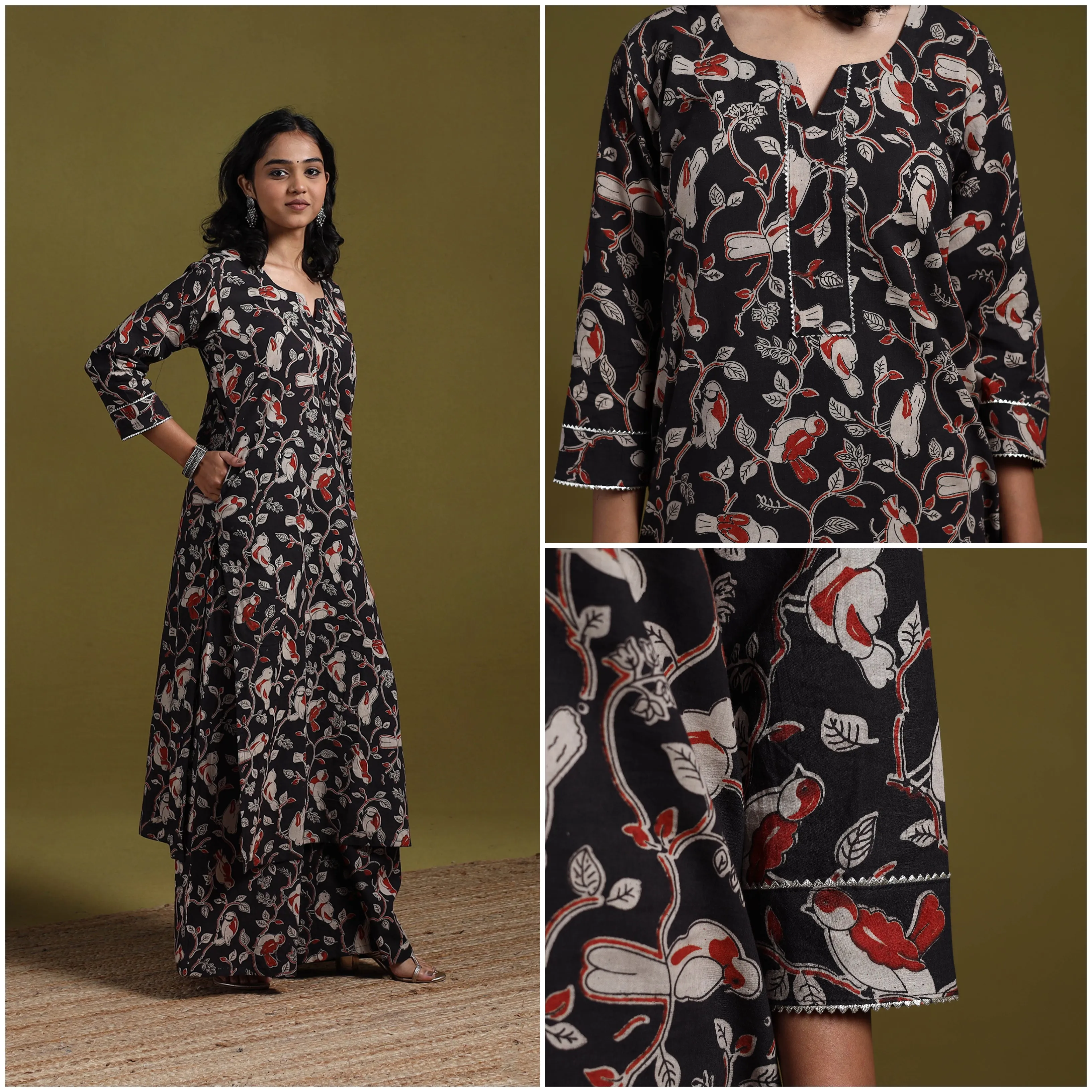 Black - Kalamkari Printed Cotton 2pc Kurta Set for women 13 sold by Itokri product image thumbnail 3
