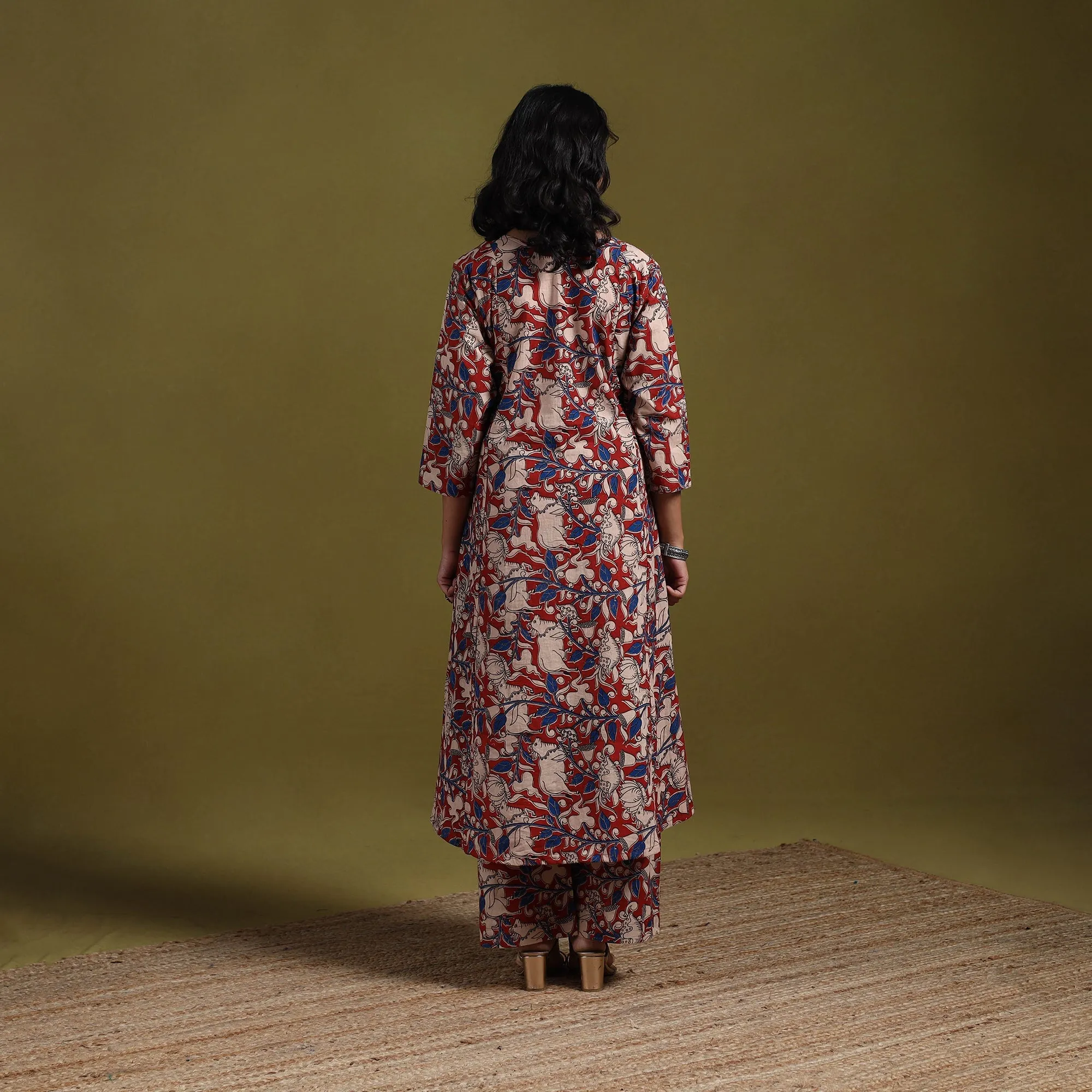 Red - Kalamkari Printed Cotton 2pc Kurta Set for women 08 sold by Itokri product image thumbnail 4