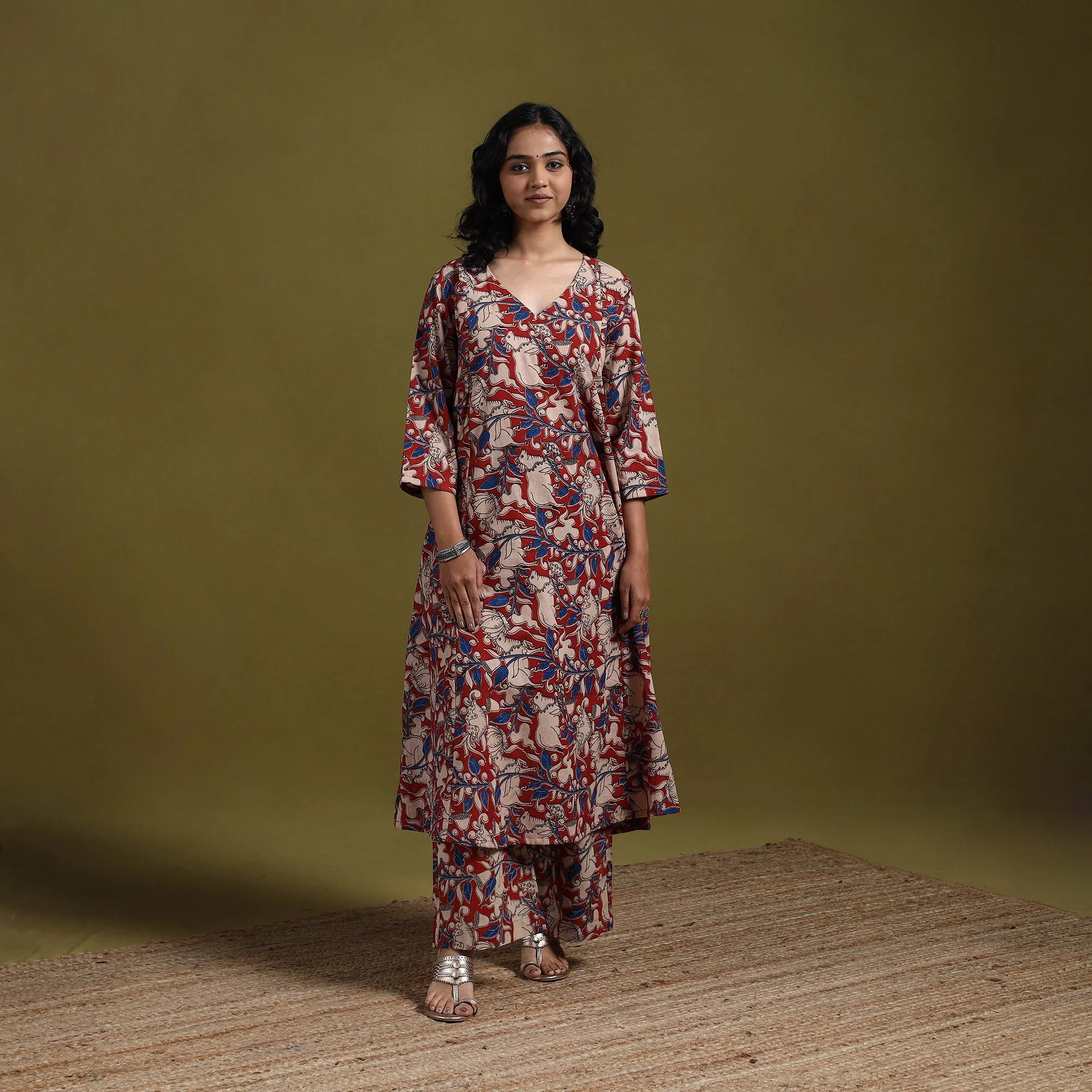 Red - Kalamkari Printed Cotton 2pc Kurta Set for women 08 sold by Itokri
