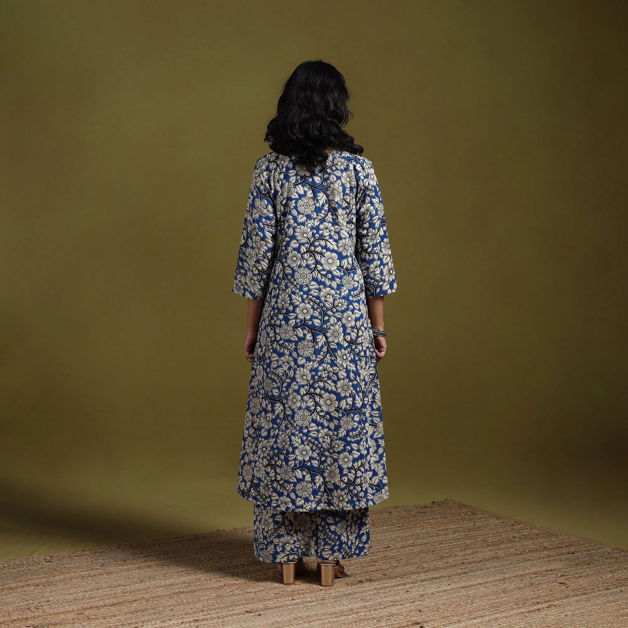 Blue - Kalamkari Printed Cotton 2pc Kurta Set for women 07 sold by Itokri product image thumbnail 4