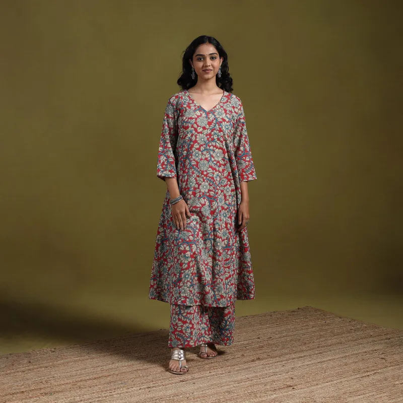 Red - Kalamkari Printed Cotton 2pc Kurta Set for women 06 sold by Itokri