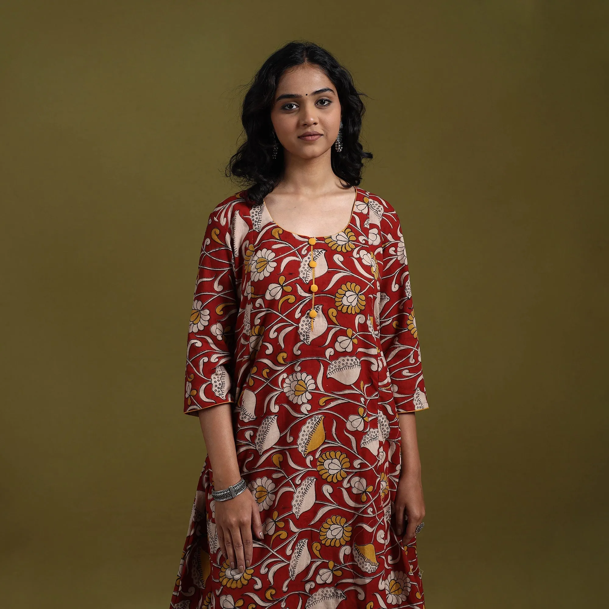 Red - Kalamkari Printed Cotton 2pc Kurta Set for women 03 sold by Itokri product image thumbnail 2