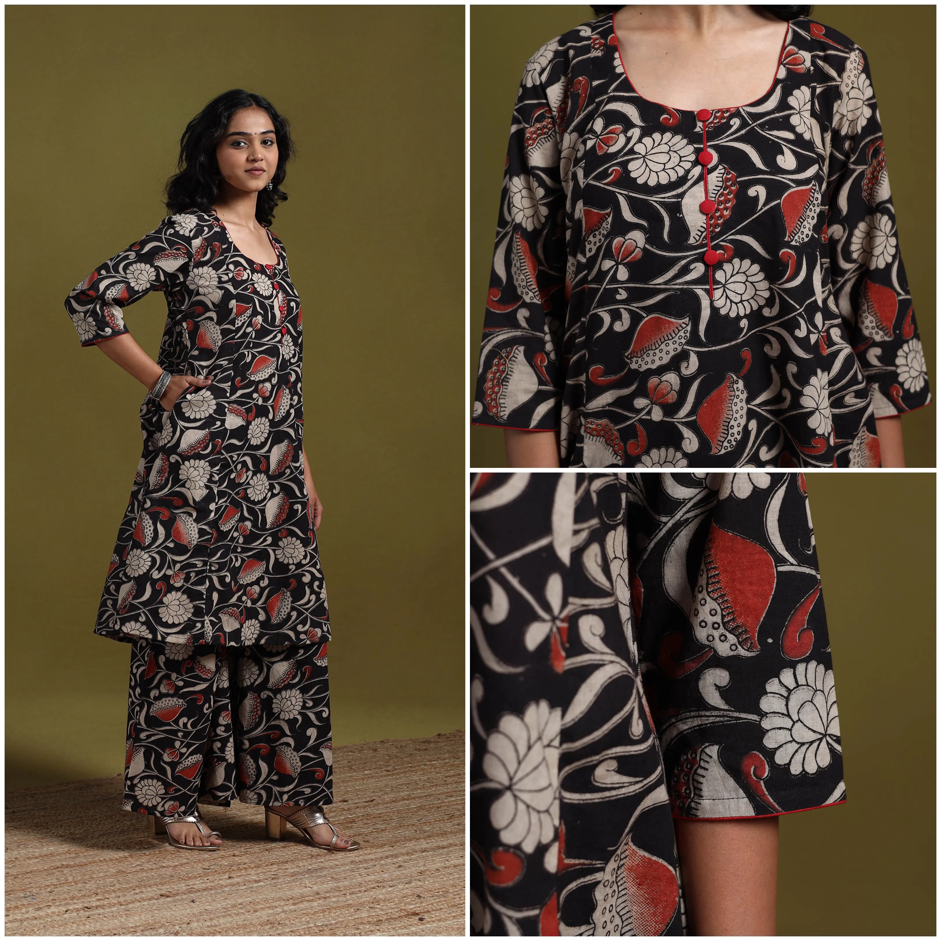 Black - Kalamkari Printed Cotton 2pc Kurta Set for women 02 sold by Itokri product image thumbnail 3