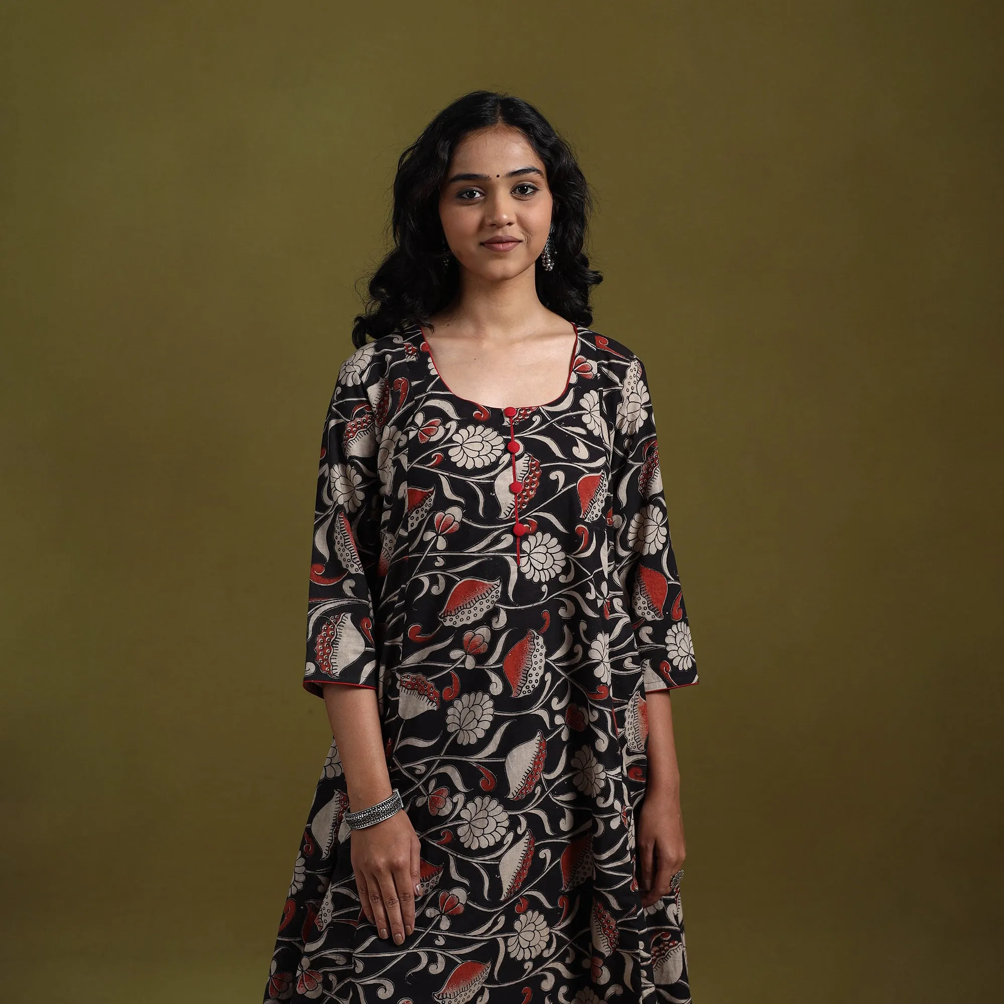 Black - Kalamkari Printed Cotton 2pc Kurta Set for women 02 sold by Itokri product image thumbnail 2