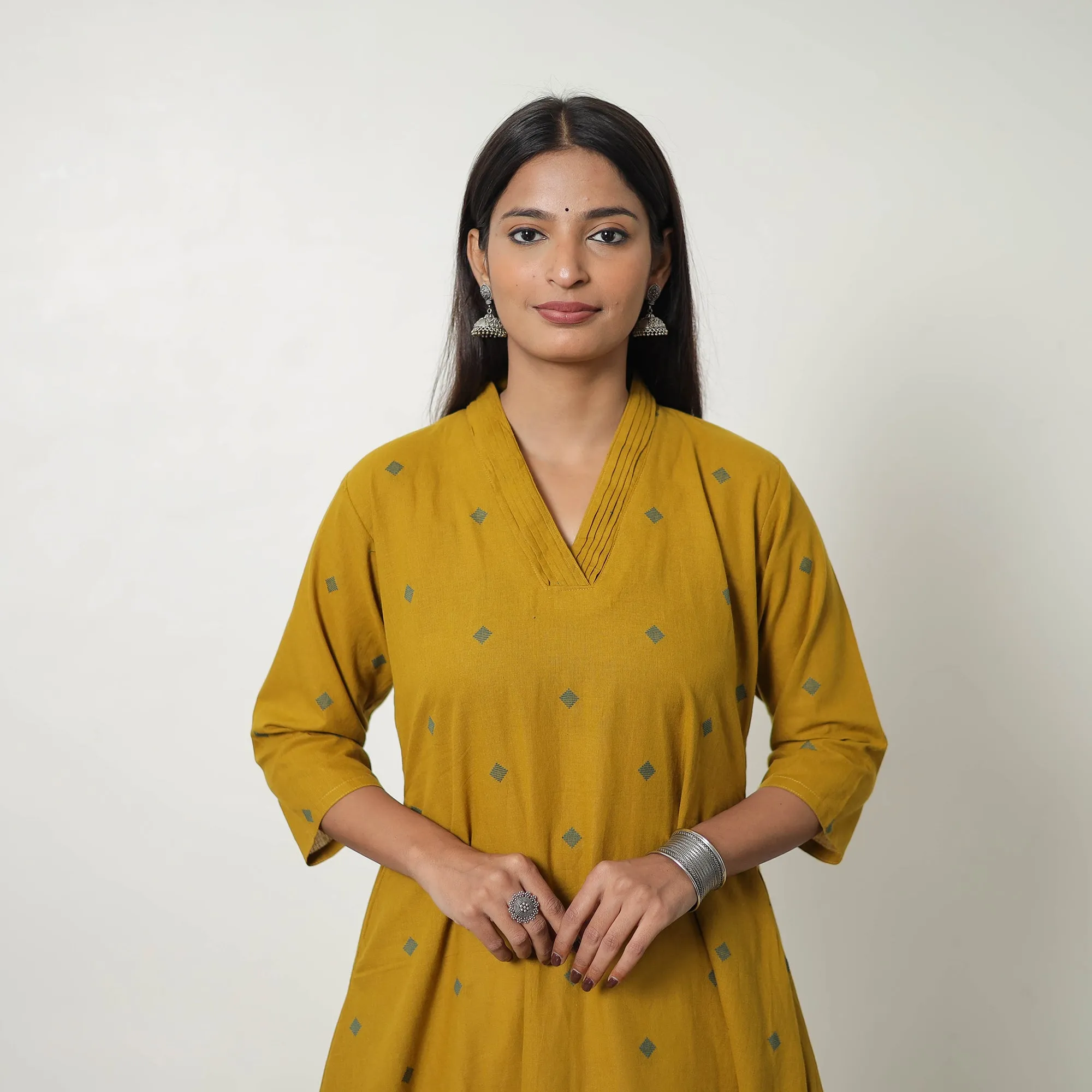 Yellow - Pure Cotton Straight Jacquard Kurta 08 sold by Itokri