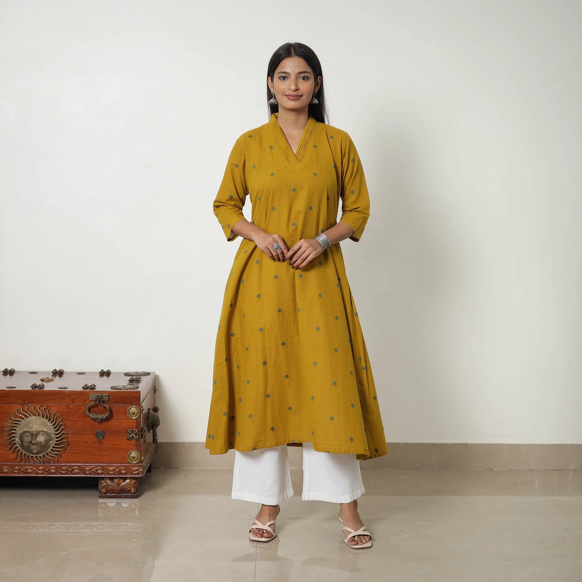 Yellow - Pure Cotton Straight Jacquard Kurta 08 sold by Itokri product image thumbnail 3