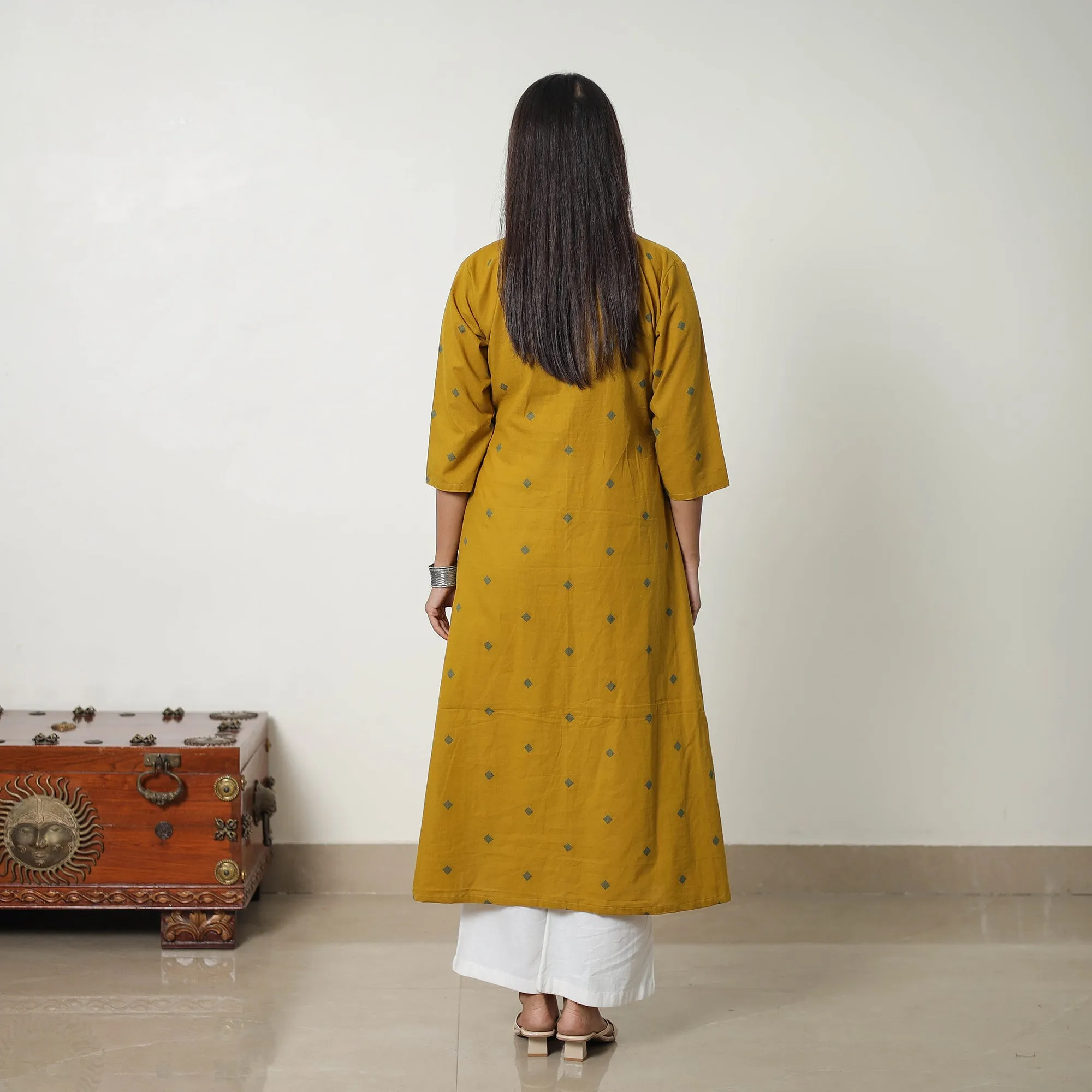 Yellow - Pure Cotton Straight Jacquard Kurta 08 sold by Itokri product image thumbnail 4