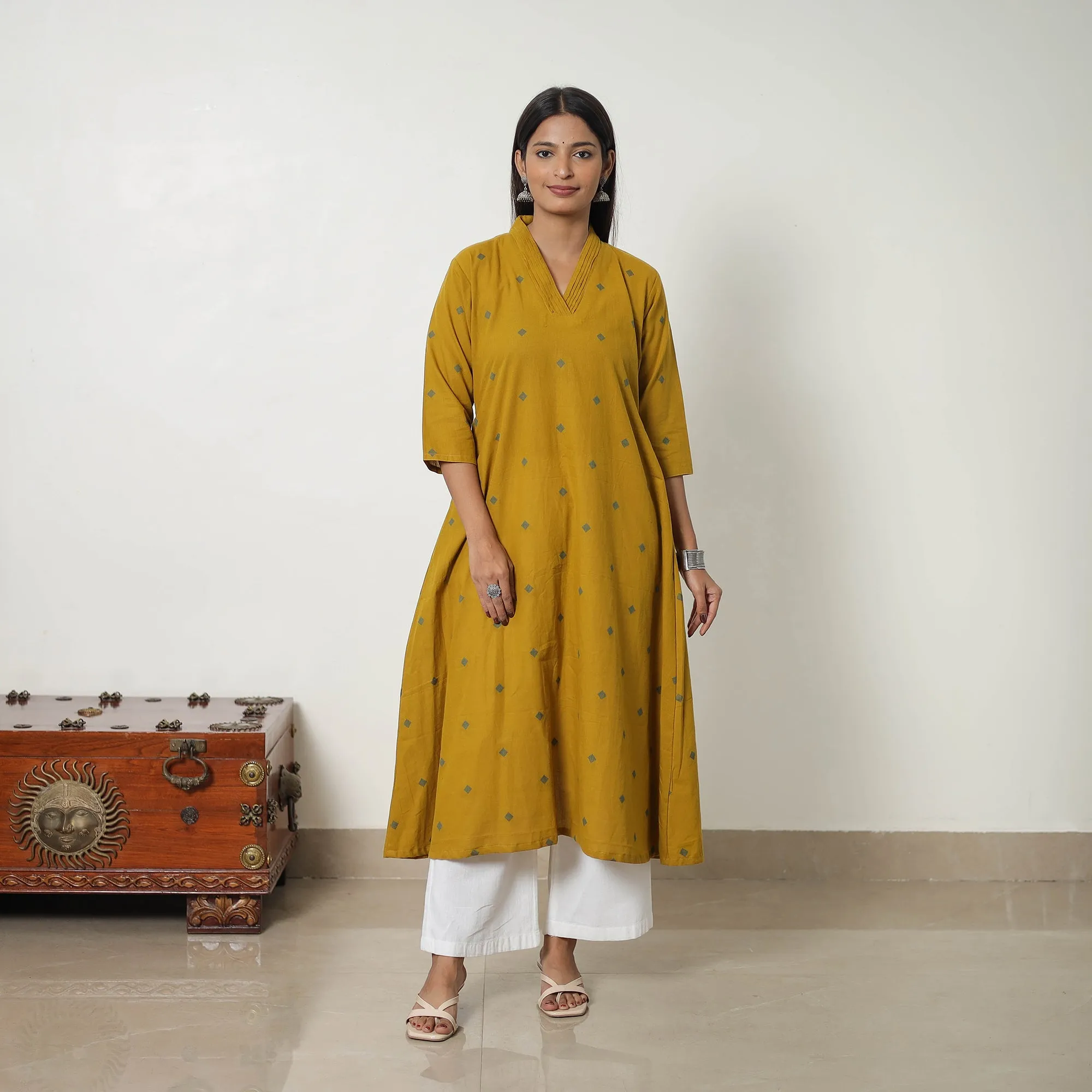 Yellow - Pure Cotton Straight Jacquard Kurta 08 sold by Itokri product image thumbnail 2