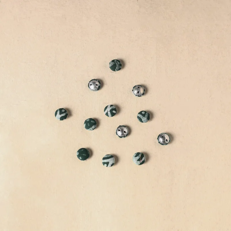 Green - 1.5cm Handmade Fabric Small Button (Set of 12) 32 made by Itokri