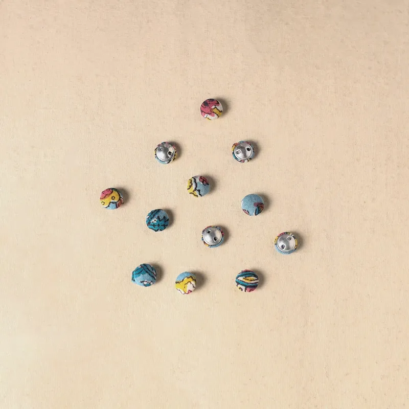 Blue - 1.5cm Handmade Fabric Small Button (Set of 12) 20 made by Itokri
