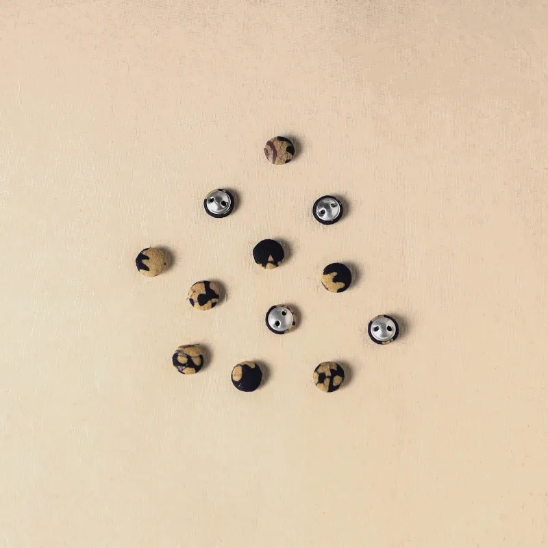 Black - 1.5cm Handmade Fabric Small Button (Set of 12) 07 made by Itokri
