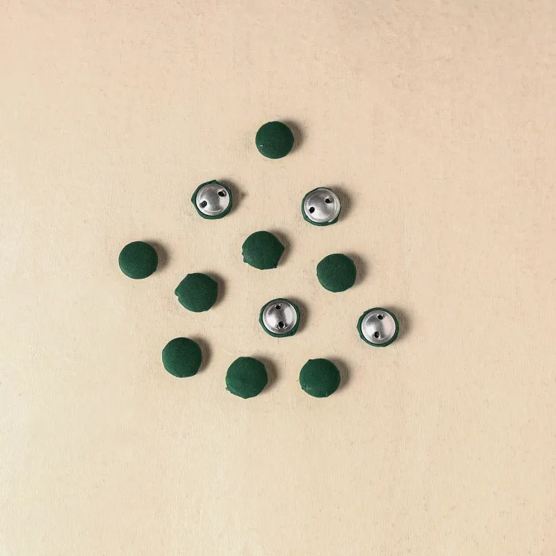 Green - 1.5cm Handmade Fabric Small Button (Set of 12) 10 made by Itokri