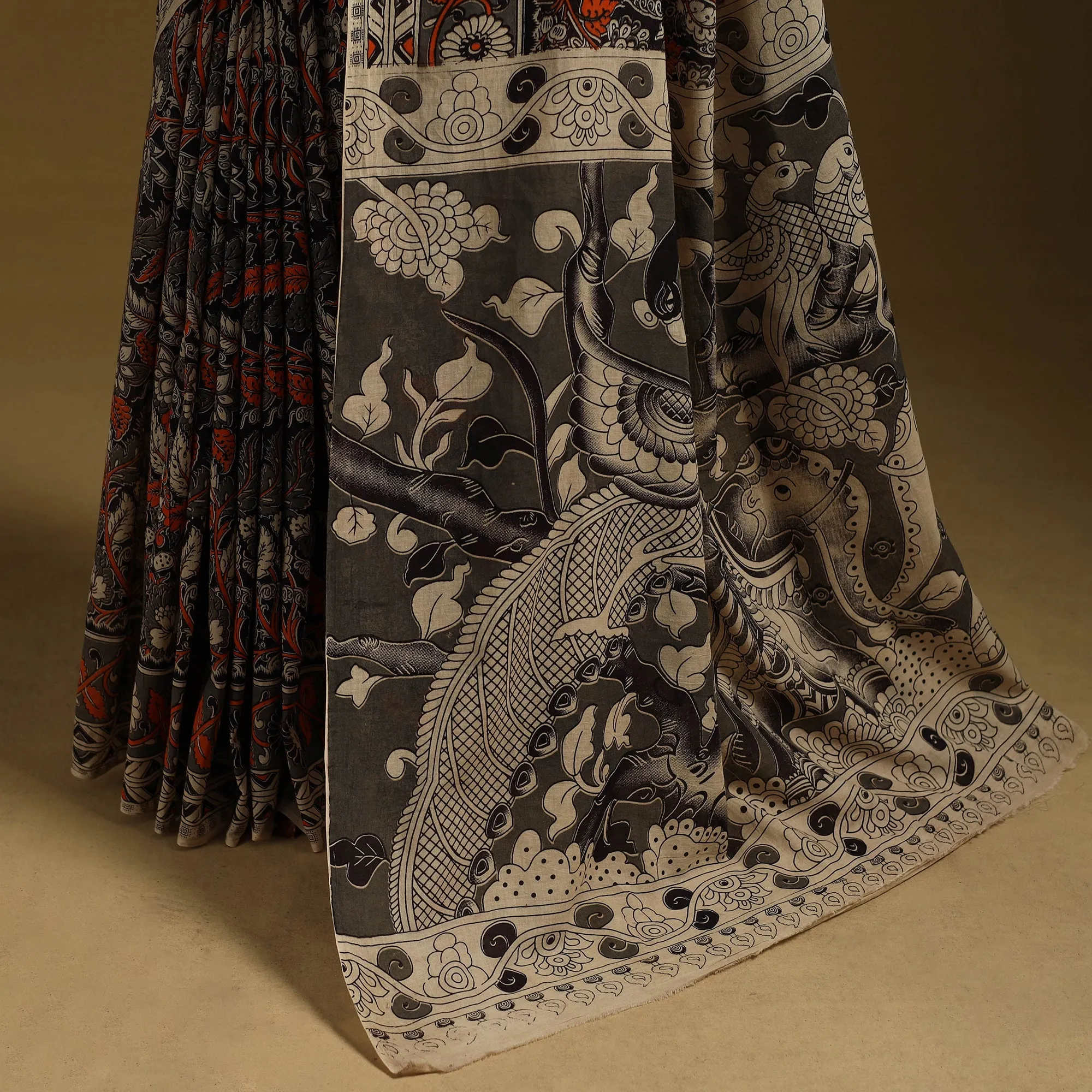 Black - Printed Cotton Kalamkari Saree 45 sold by Itokri product image thumbnail 4