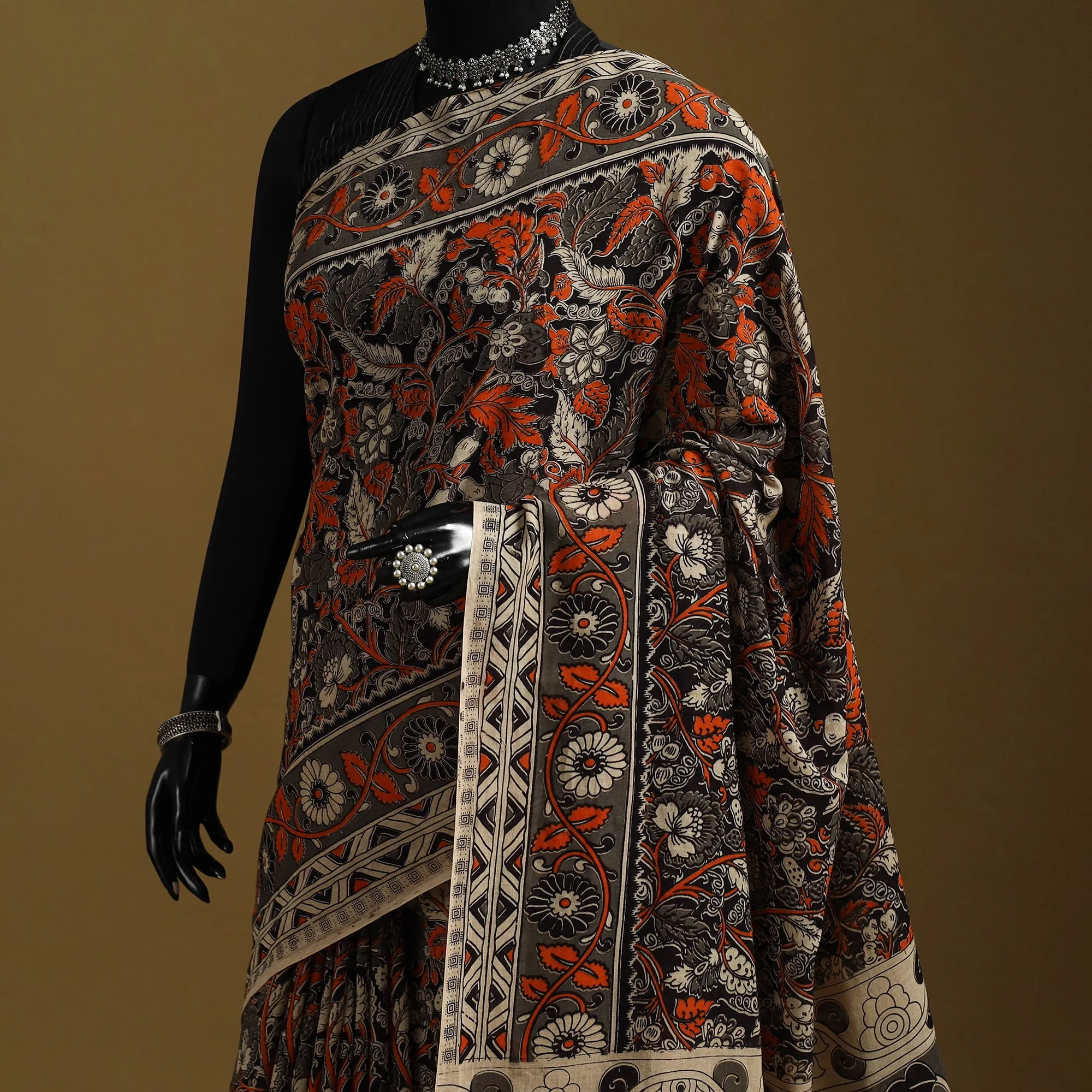 Black - Printed Cotton Kalamkari Saree 45 sold by Itokri product image thumbnail 2