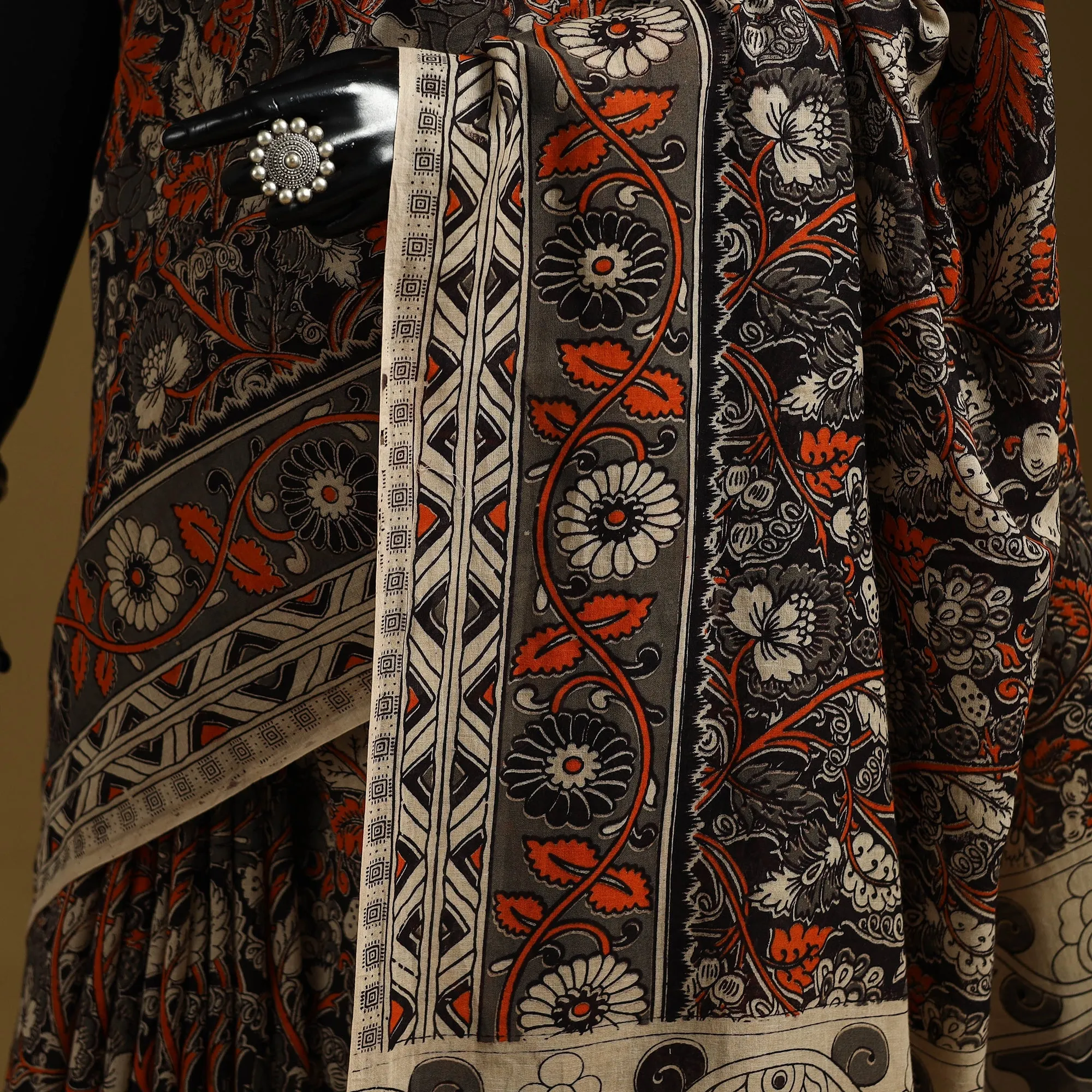 Black - Printed Cotton Kalamkari Saree 45 sold by Itokri product image thumbnail 3