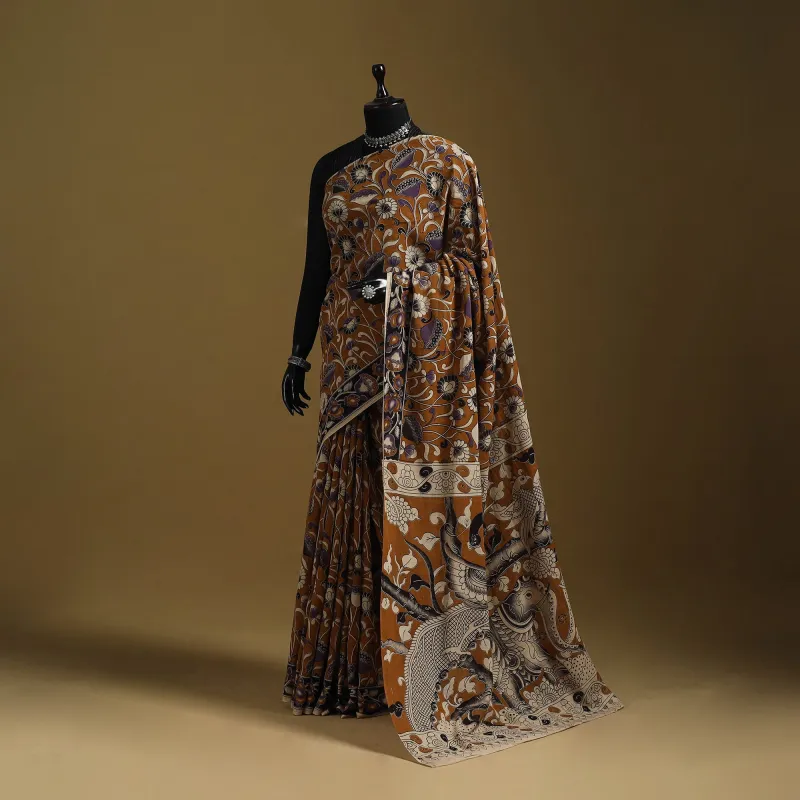Brown - Printed Cotton Kalamkari Saree 21 made by Itokri