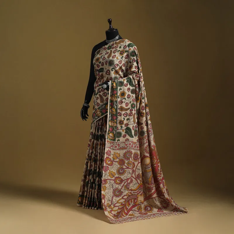 Beige - Printed Cotton Kalamkari Saree 17 sold by Itokri