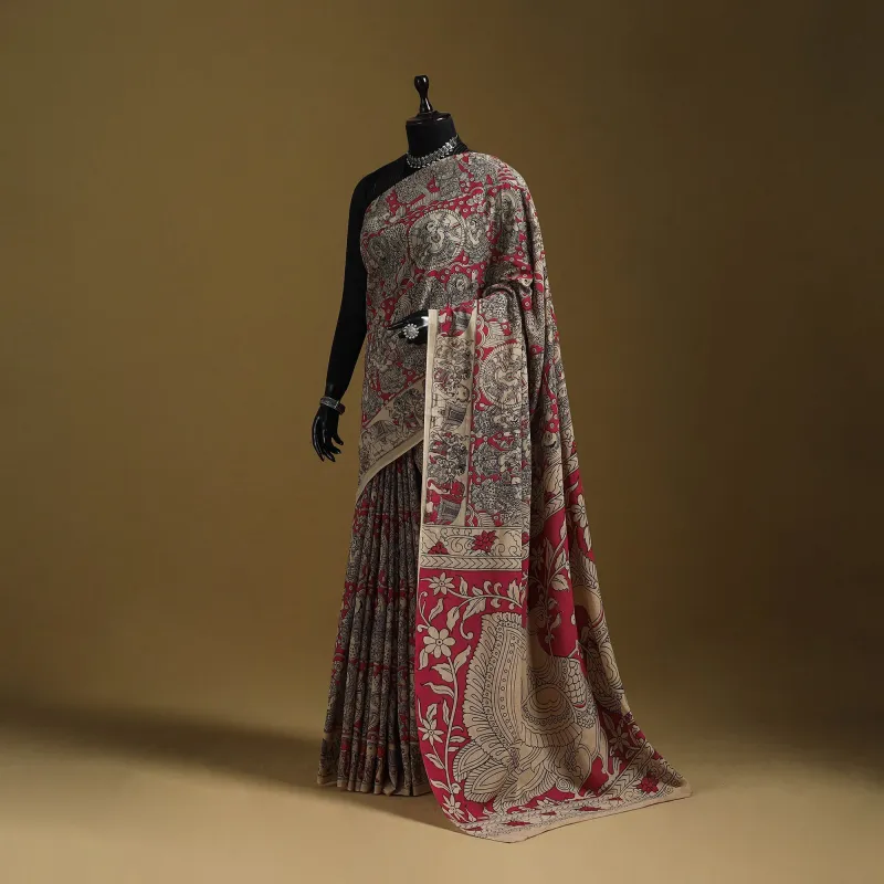 Pink - Printed Cotton Kalamkari Saree 16 sold by Itokri