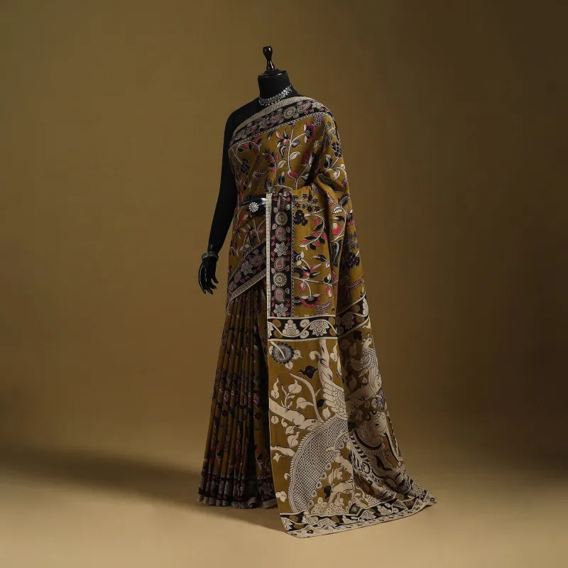 Brown - Printed Cotton Kalamkari Saree 13 sold by Itokri
