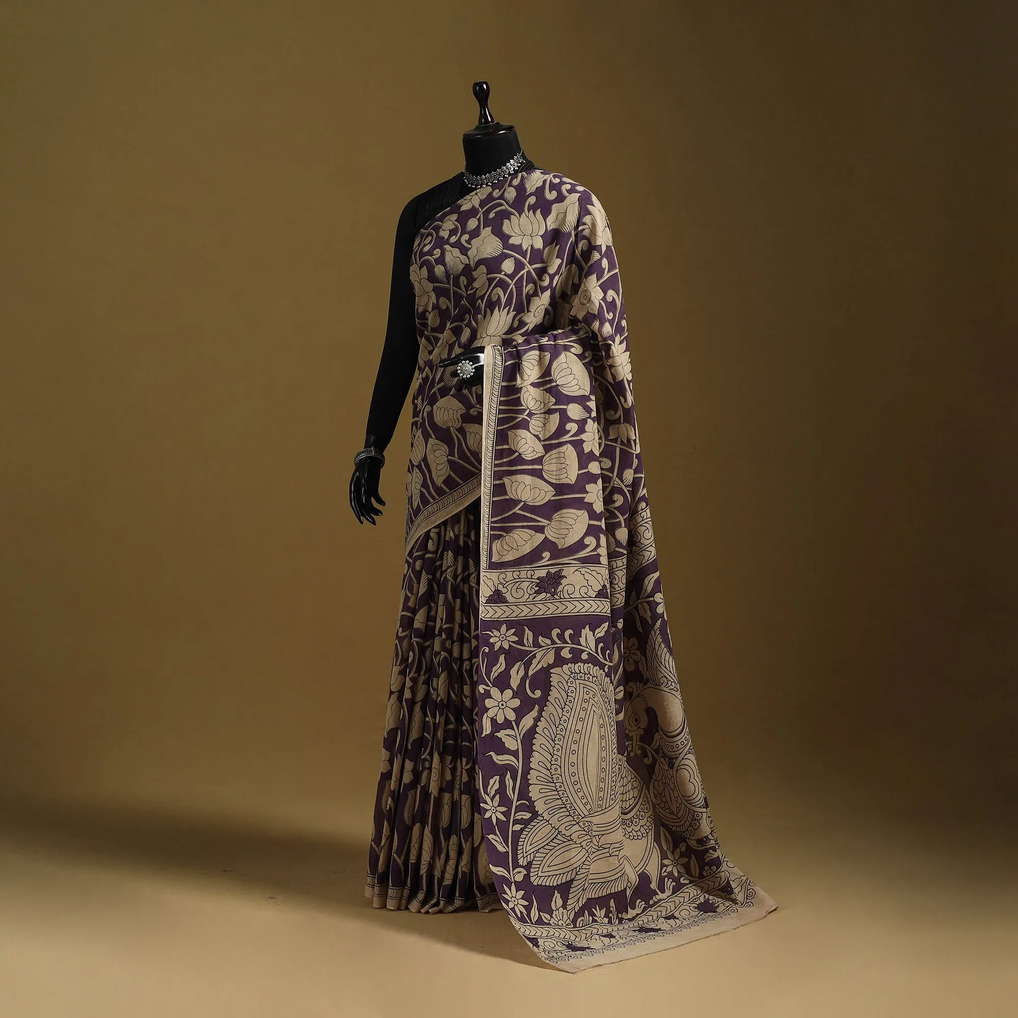 Purple - Printed Cotton Kalamkari Saree 12 sold by Itokri