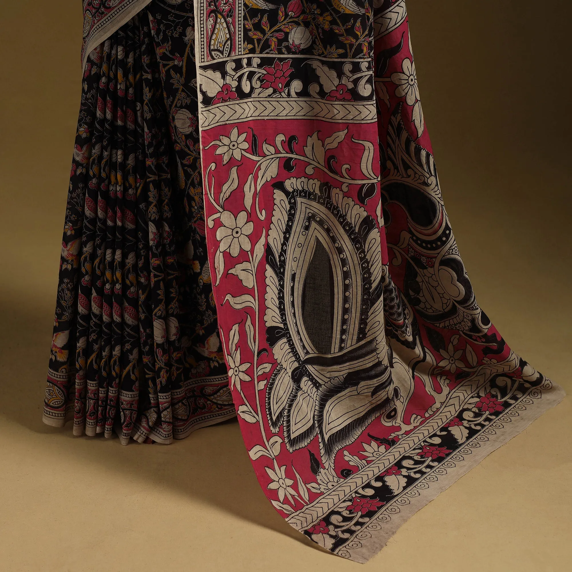 Black - Printed Cotton Kalamkari Saree 01 sold by Itokri product image thumbnail 4