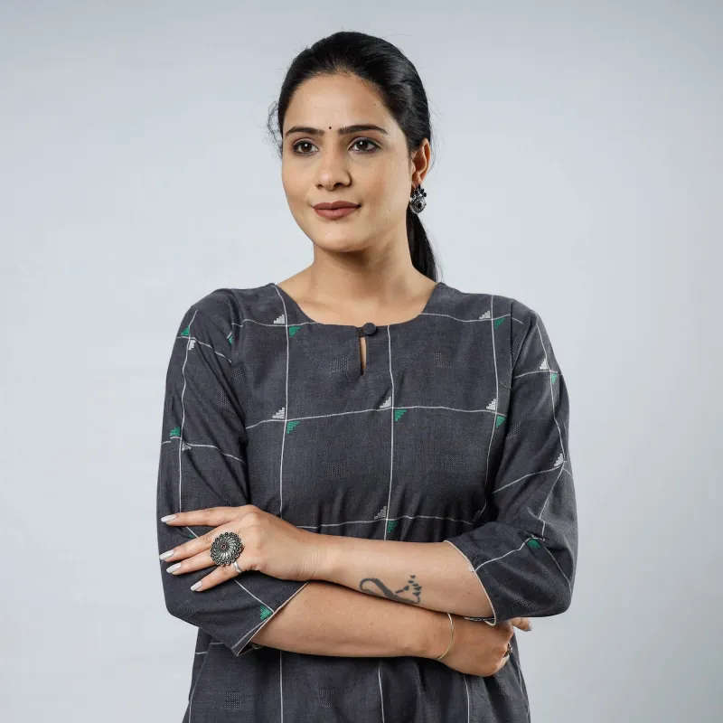 Grey - Jacquard Cotton Straight Kurta 04 sold by Itokri