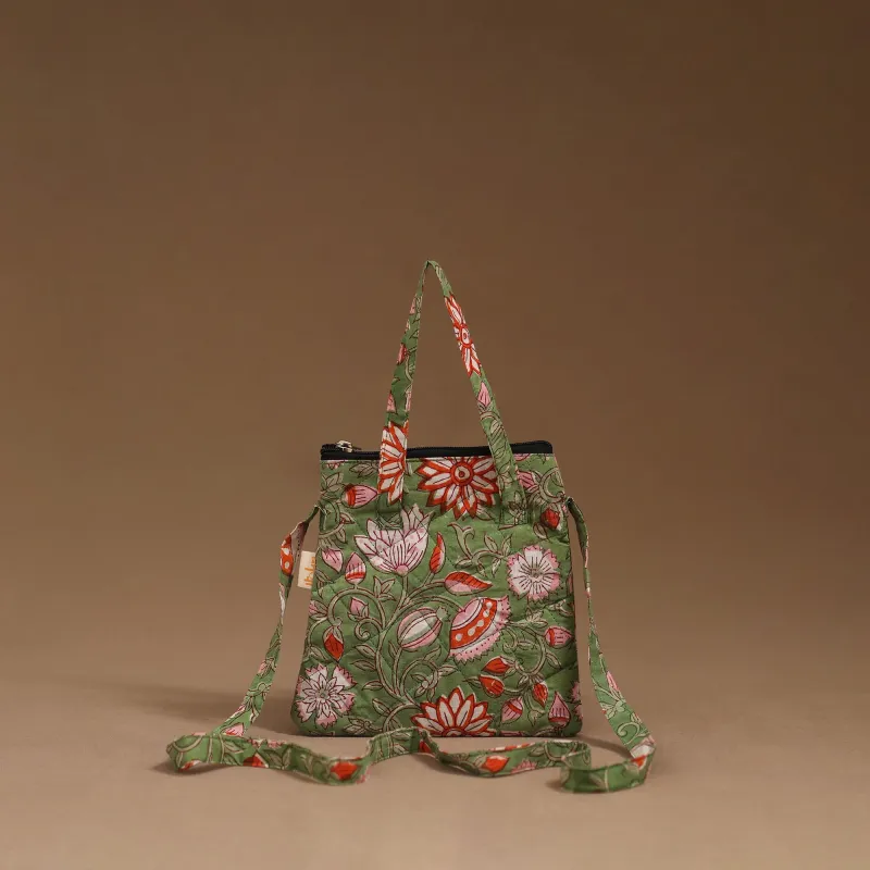 Green - Handcrafted Quilted Sling Bag 06 sold by Itokri