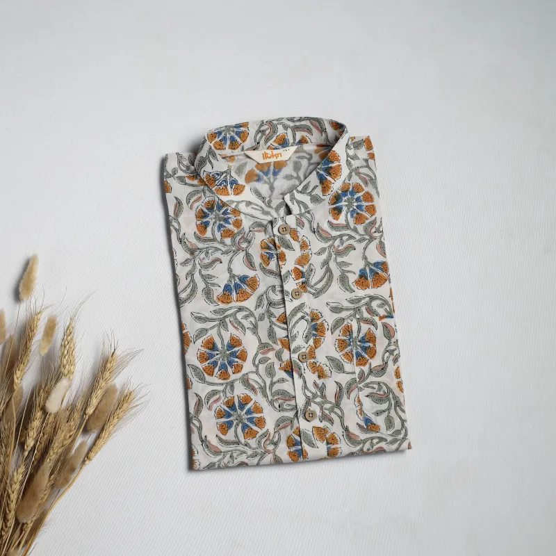 White - Sanganeri Block Print Cotton Short Kurta for Men 05 sold by Itokri