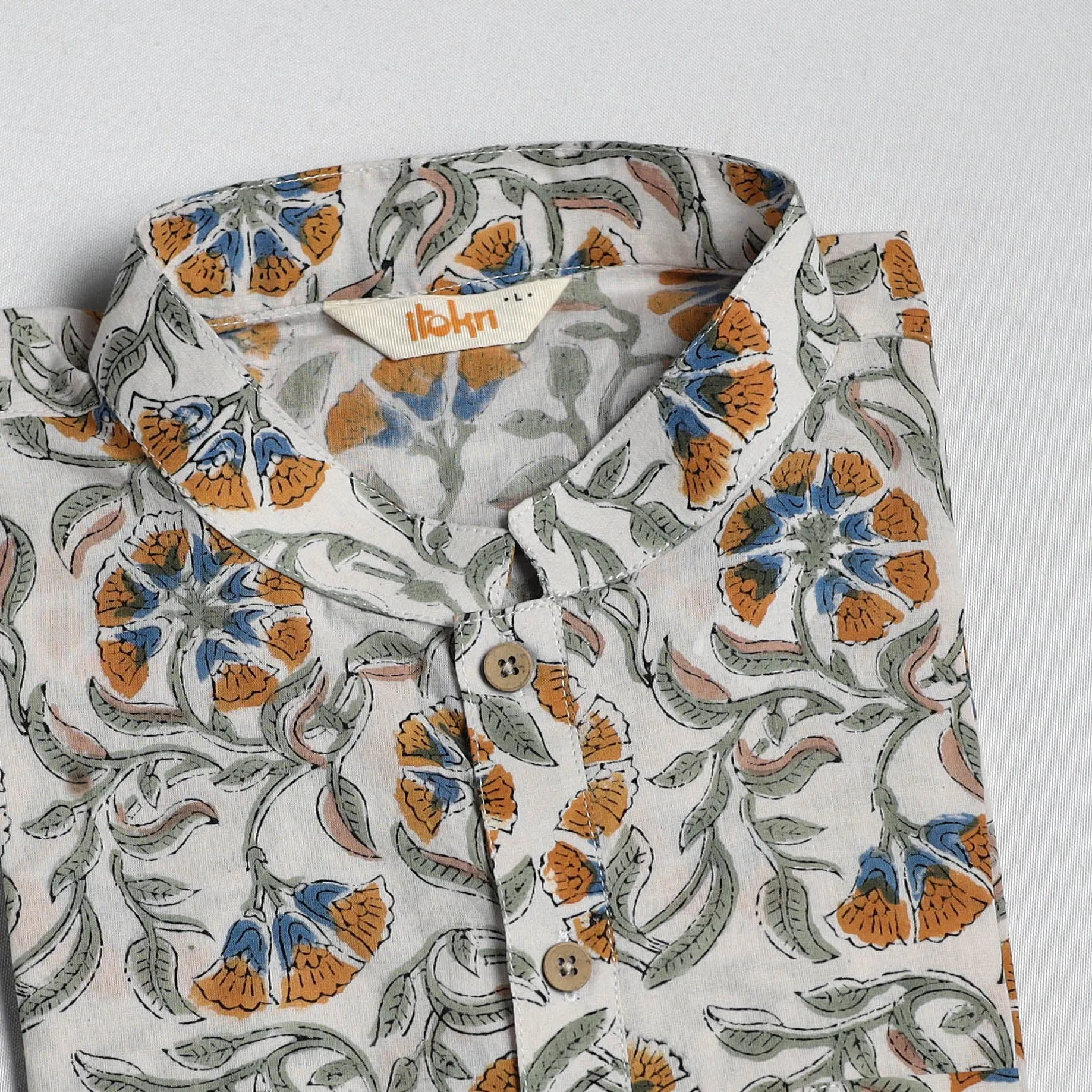 White - Sanganeri Block Print Cotton Short Kurta for Men 05 sold by Itokri product image thumbnail 3
