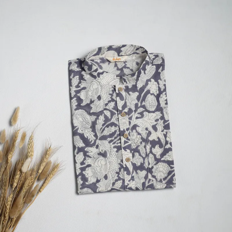 Purple - Sanganeri Block Print Cotton Short Kurta for Men 06 sold by Itokri