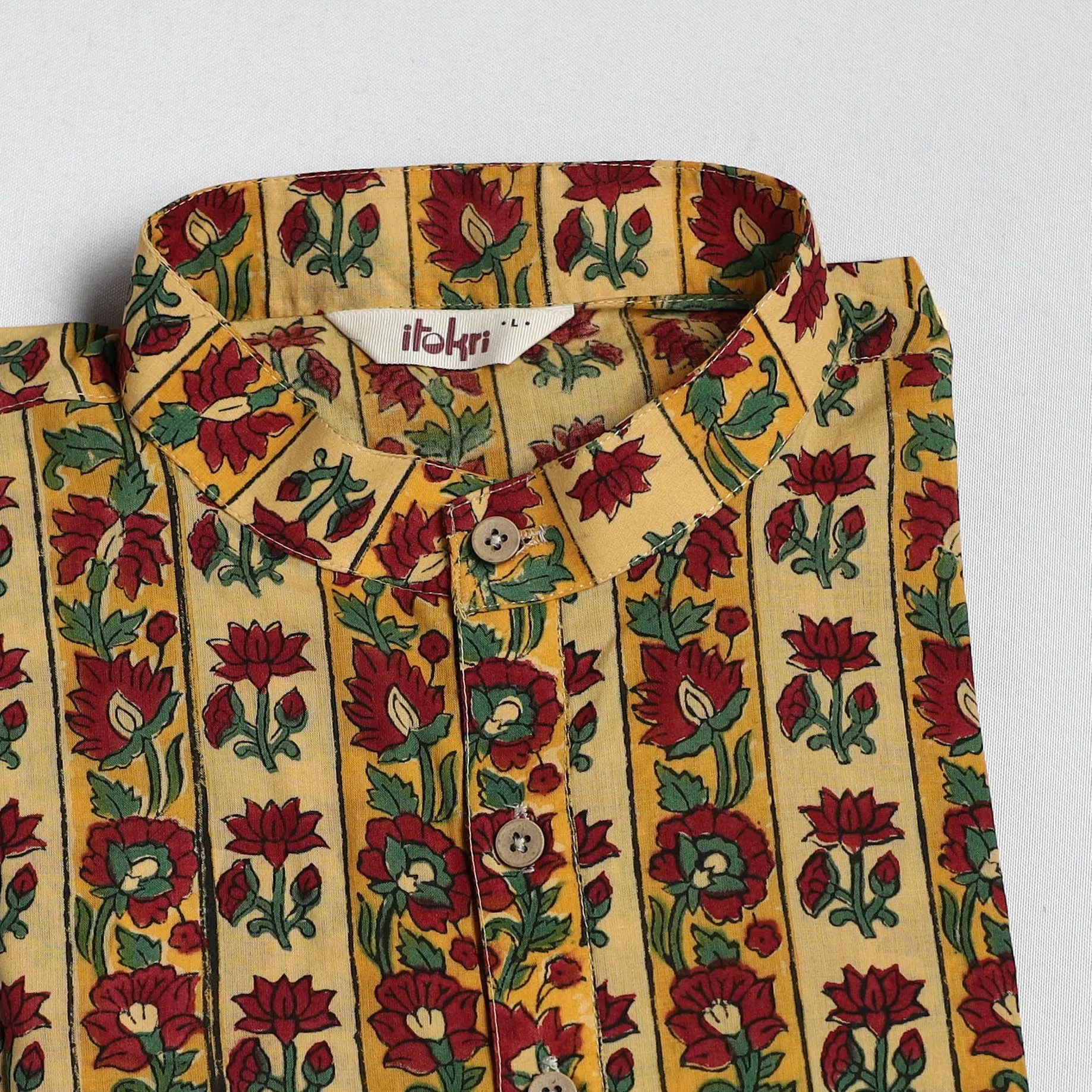 Yellow - Sanganeri Block Print Cotton Long Kurta for Men 10 sold by Itokri product image thumbnail 3