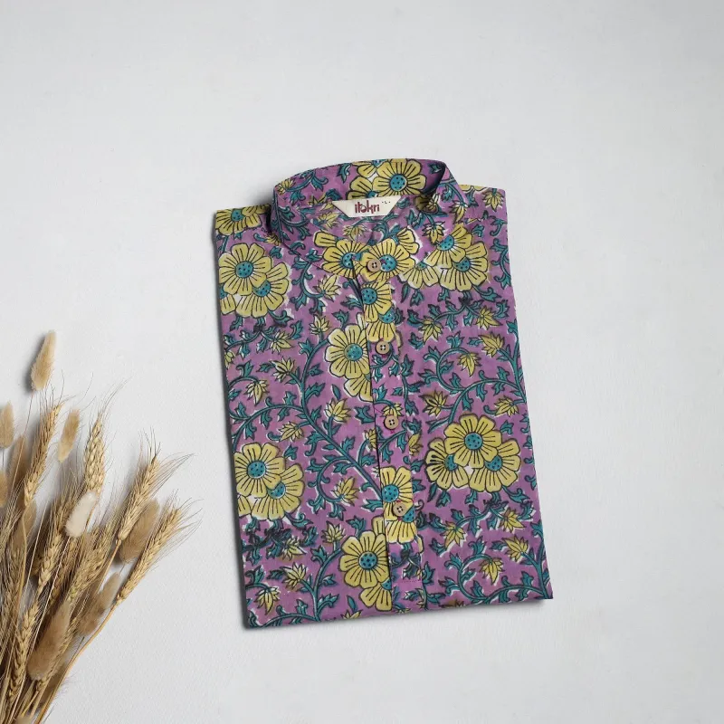Purple - Sanganeri Block Print Cotton Long Kurta for Men 11 sold by Itokri