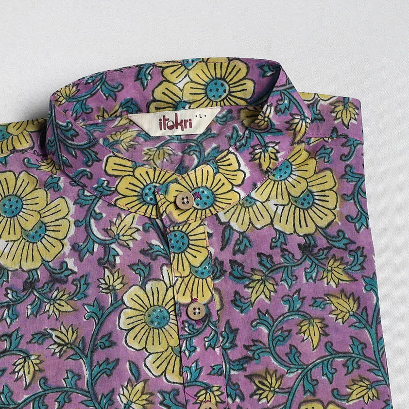 Purple - Sanganeri Block Print Cotton Long Kurta for Men 11 sold by Itokri product image thumbnail 3