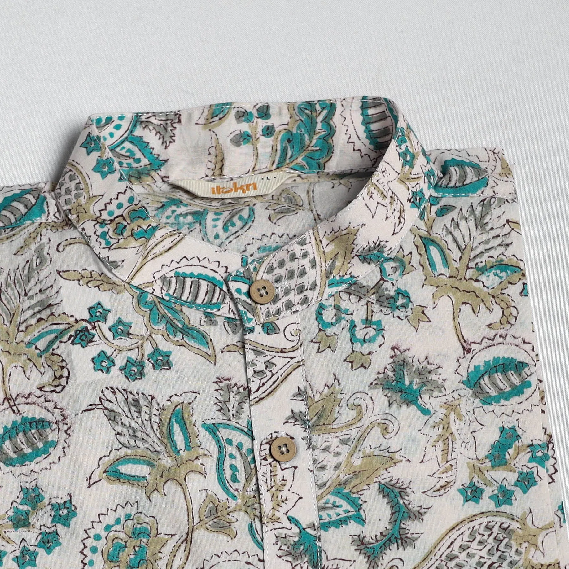 White - Sanganeri Block Print Cotton Long Kurta for Men 15 sold by Itokri product image thumbnail 3