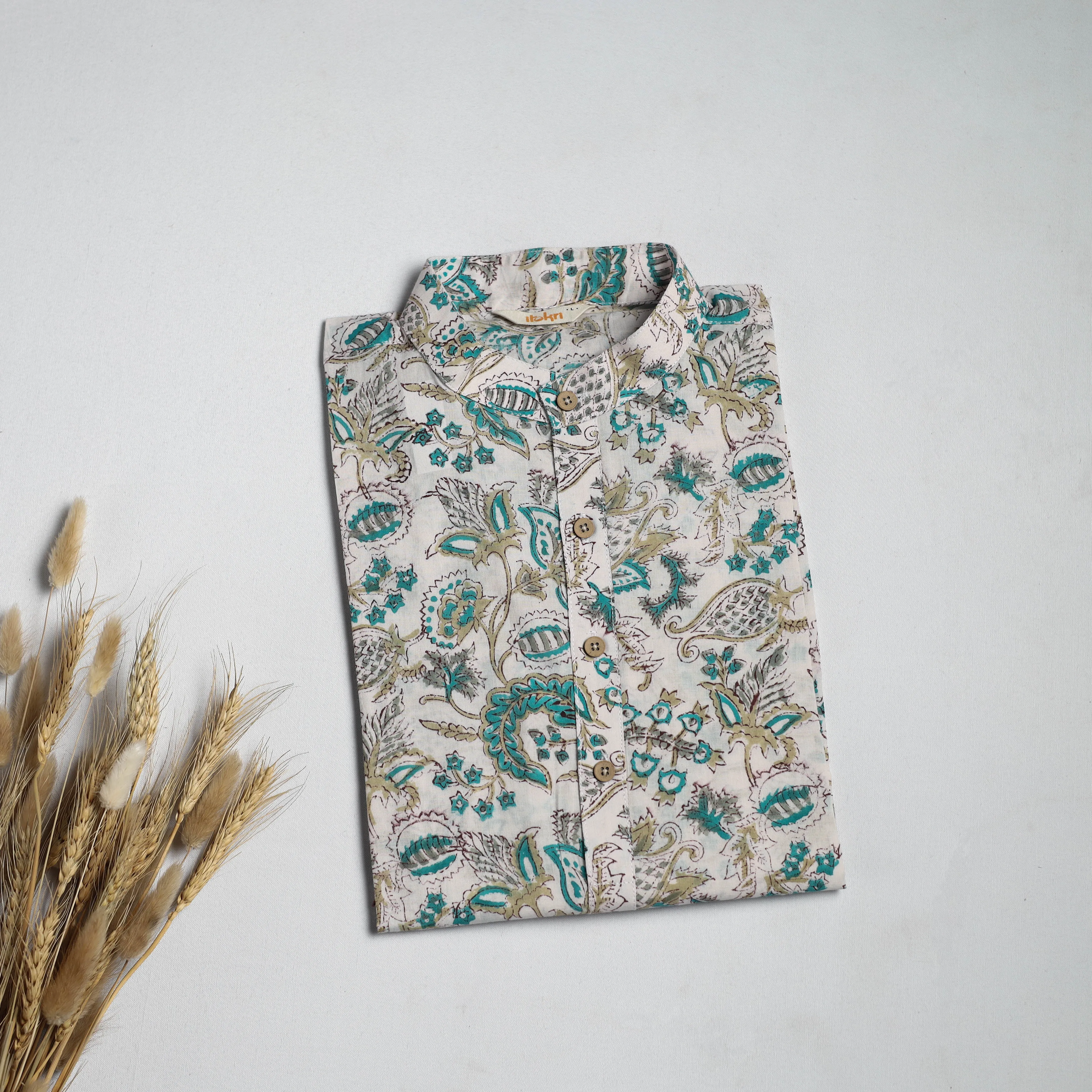 White - Sanganeri Block Print Cotton Long Kurta for Men 15 sold by Itokri