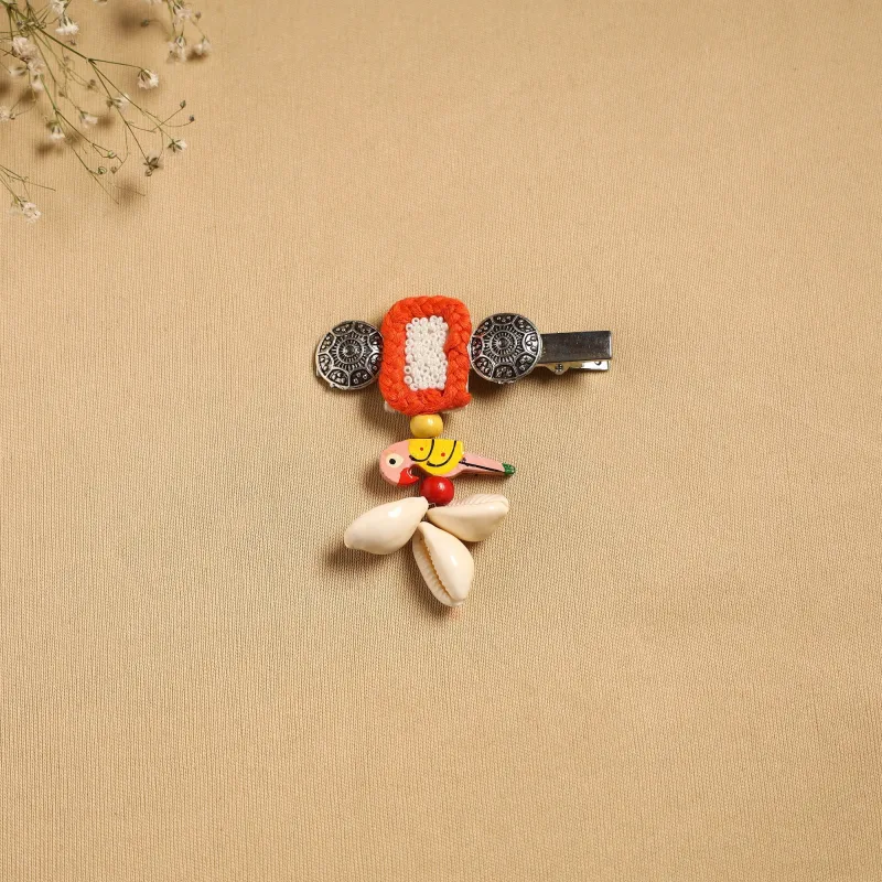 Orange - Handmade GS Shell & Thread Work Hair Clip 46 sold by Itokri